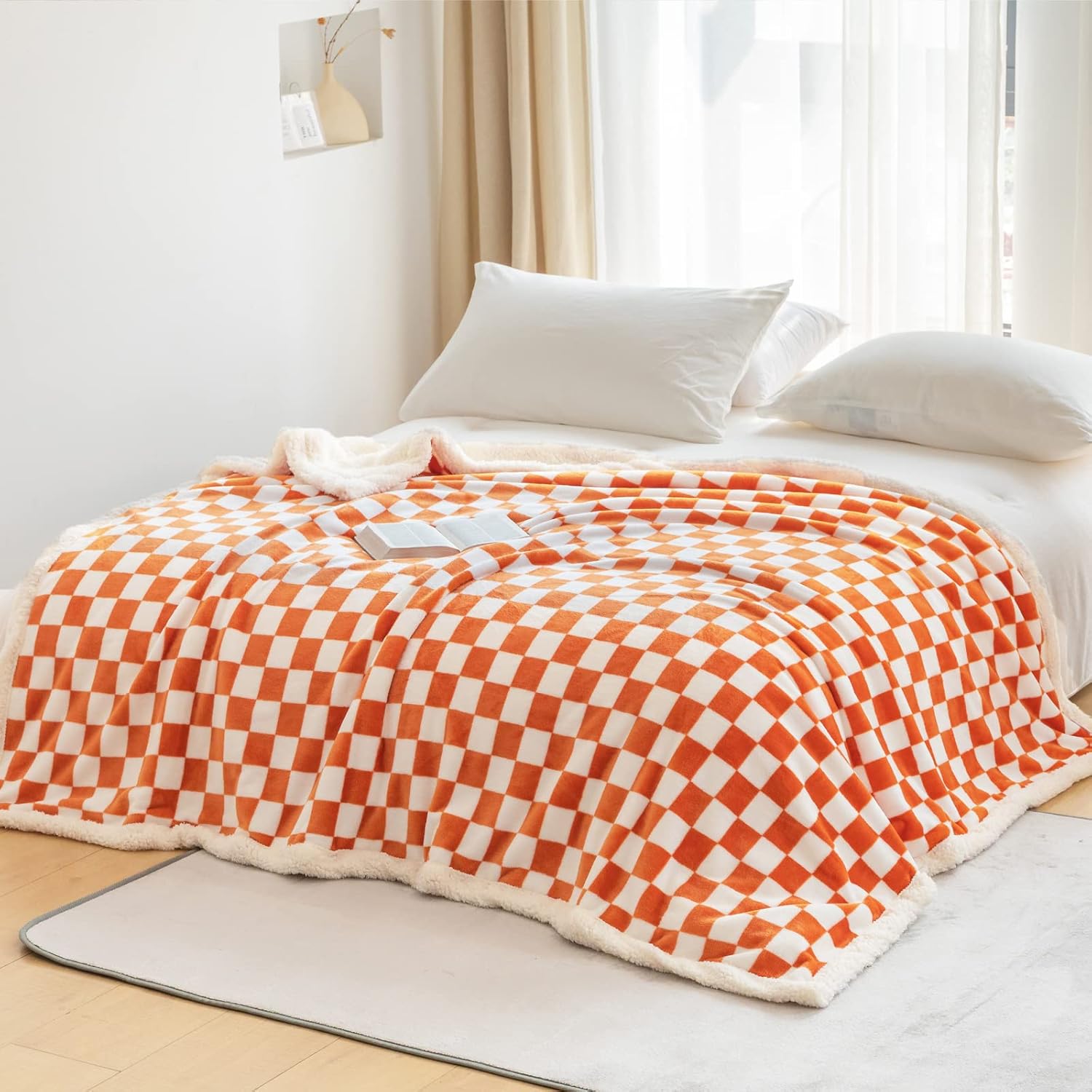 LOMAO Manta Sherpa de vellón con patrón de cuadros suave, gruesa manta para sofá y cama, lujosa, cálida y acogedora para todas las estaciones (color