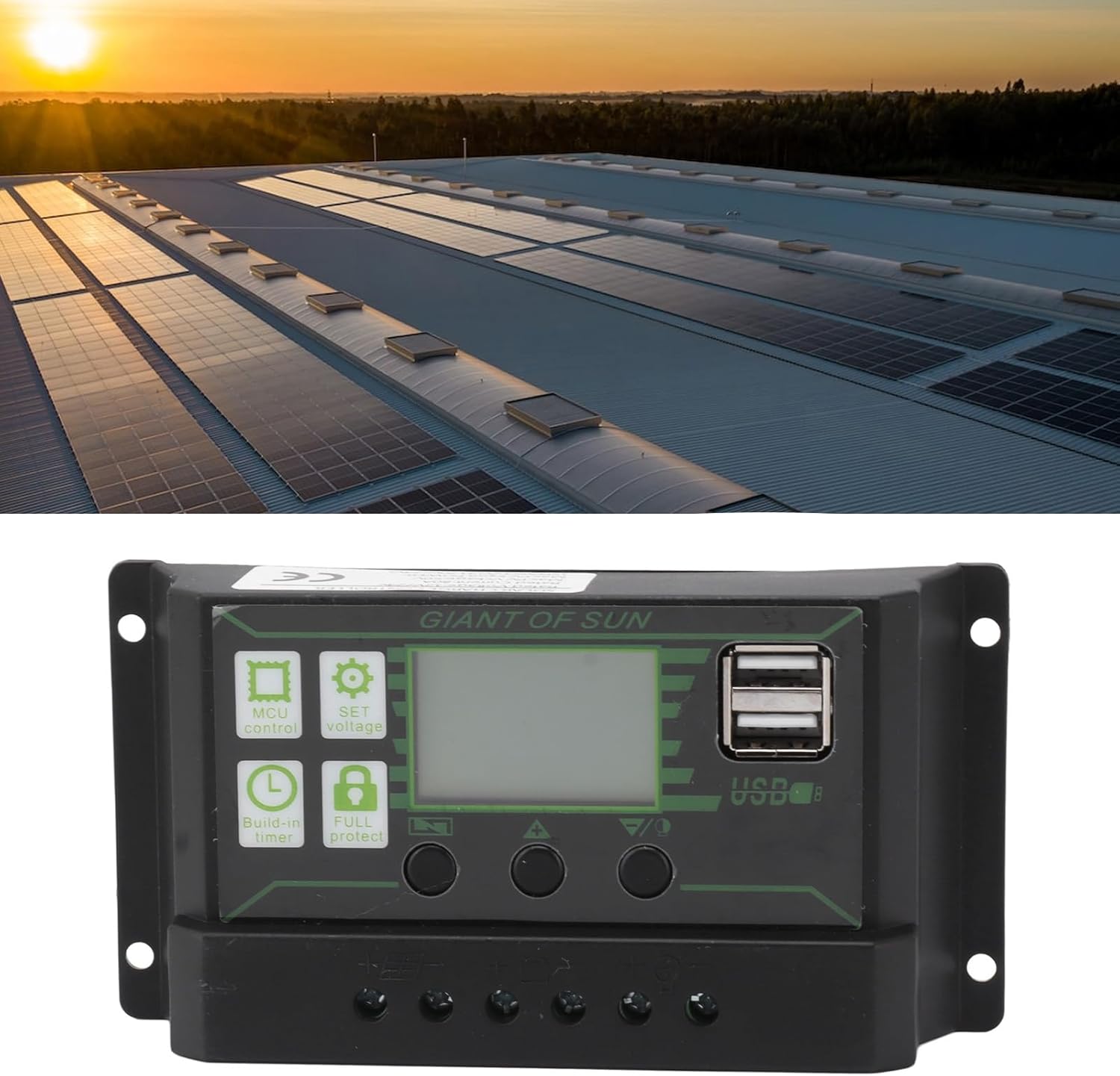 Controlador de carga solar, controlador de energía ABS 5V con doble puerto USB, regulador PWM inteligente para paneles solares (80A)