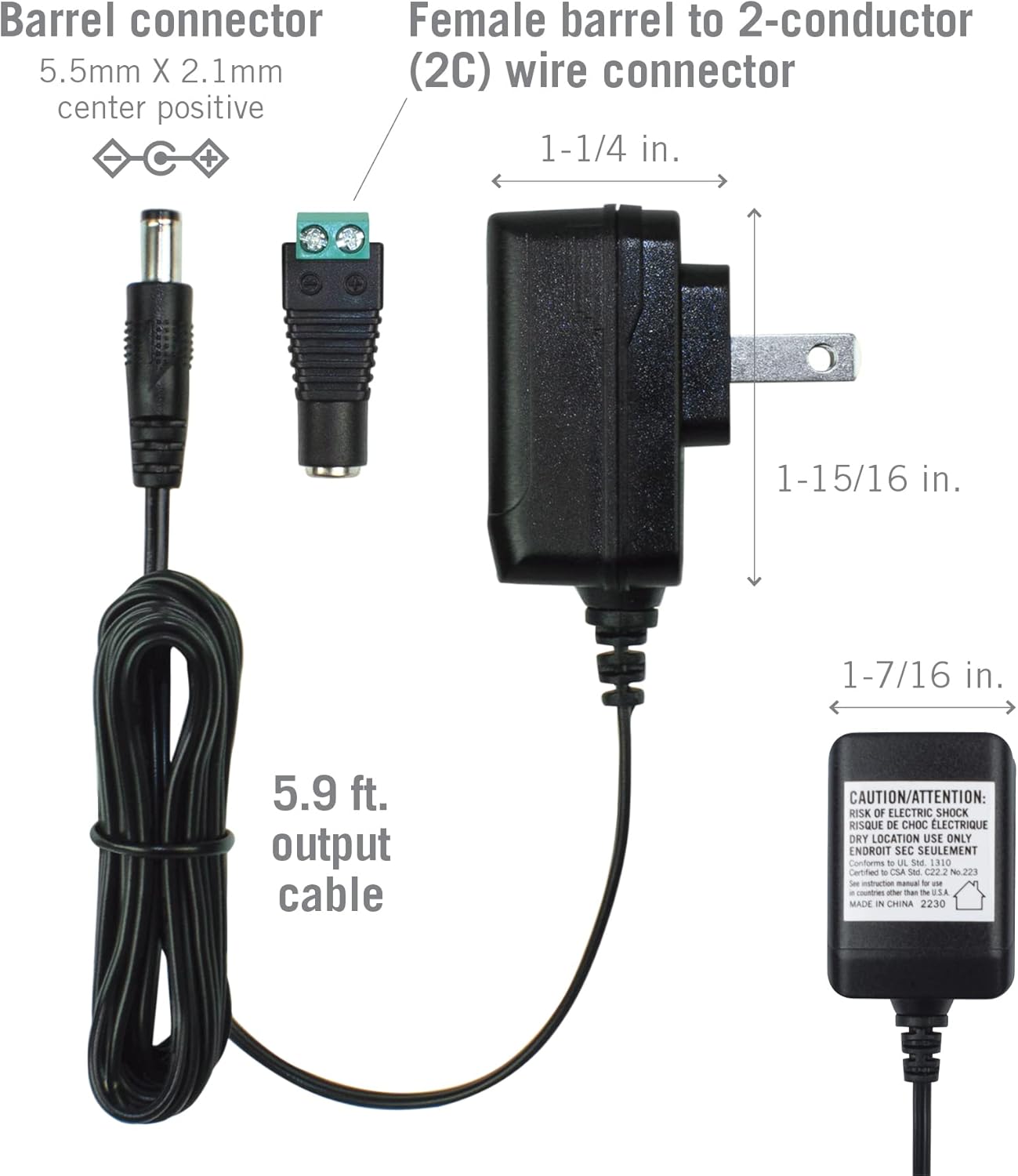 Armacost Lighting 12V 12W 1 Amp Adaptador de fuente de alimentación Transformador AC 100V-120V con conector de salida DC de 0.217×0.083 in
