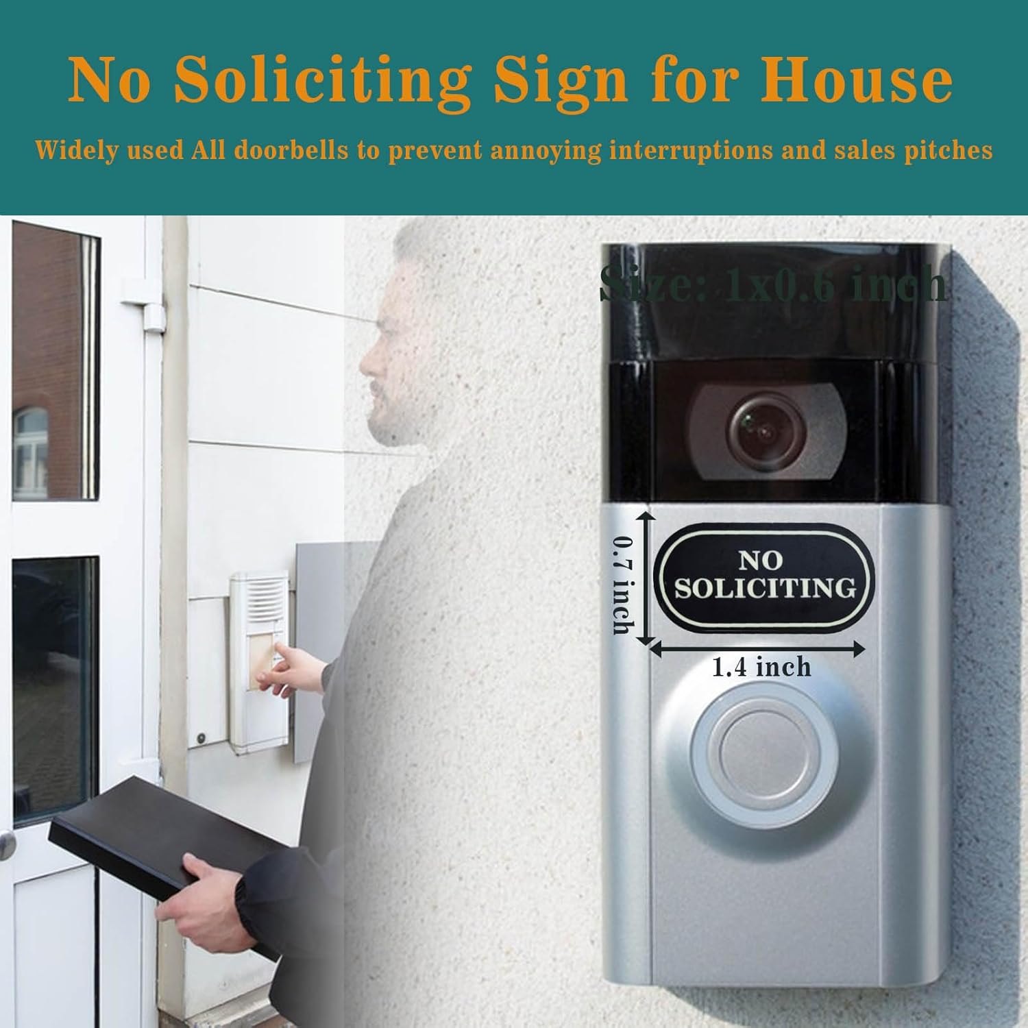 Letrero pequeño de No Soliciting para casa, 6 piezas de letrero de no solicitud, resistente a la intemperie con calcomanías que brillan en la