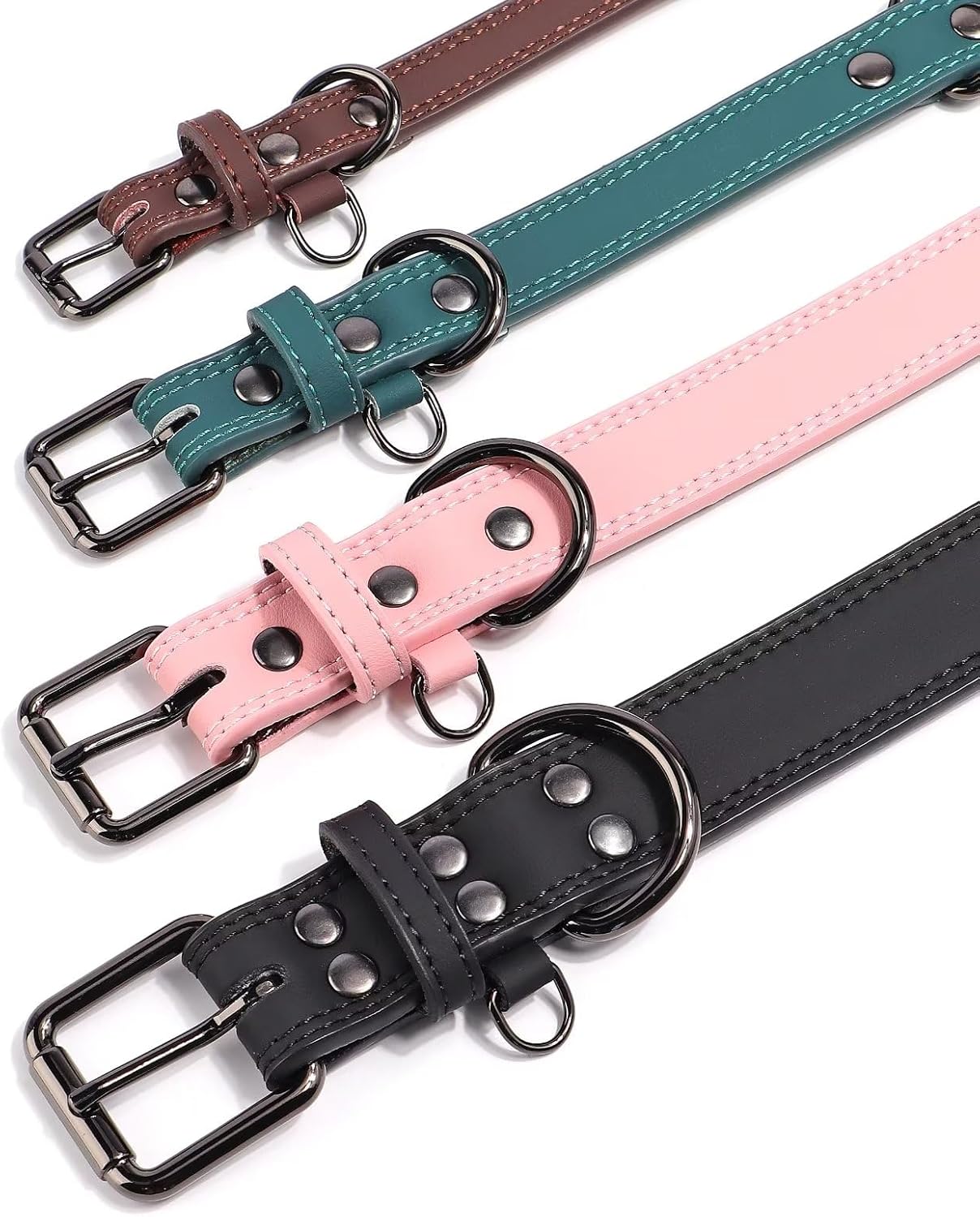 Didog Collar de perro de cuero genuino, duradero y suave, resistente con anillos dobles en D, collar de perro negro ajustable con hebilla de metal