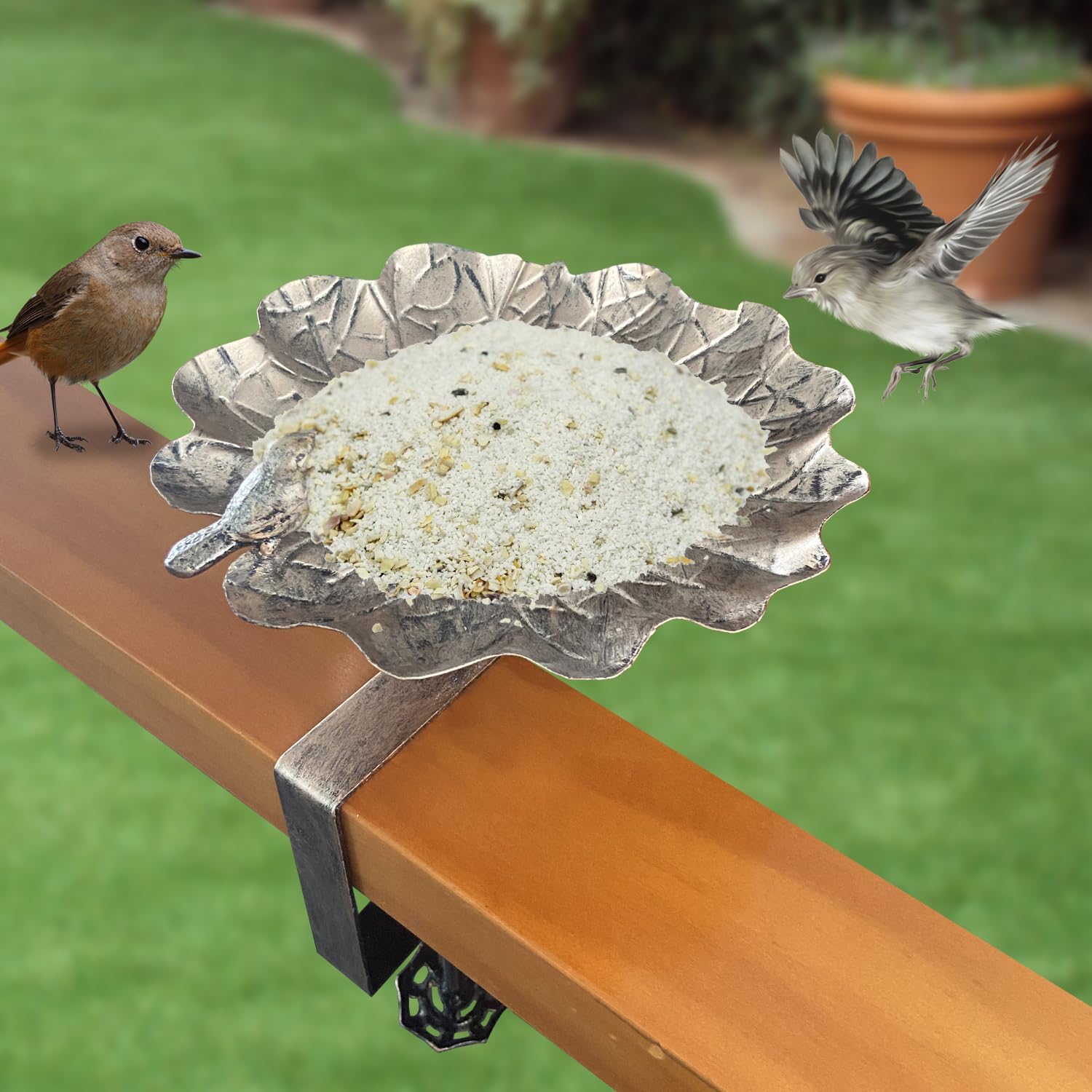 changqing Alimentador de baño de metal para pájaros, hoja de loto, montado en la cubierta de doble uso, para decoración de jardín al aire libre,