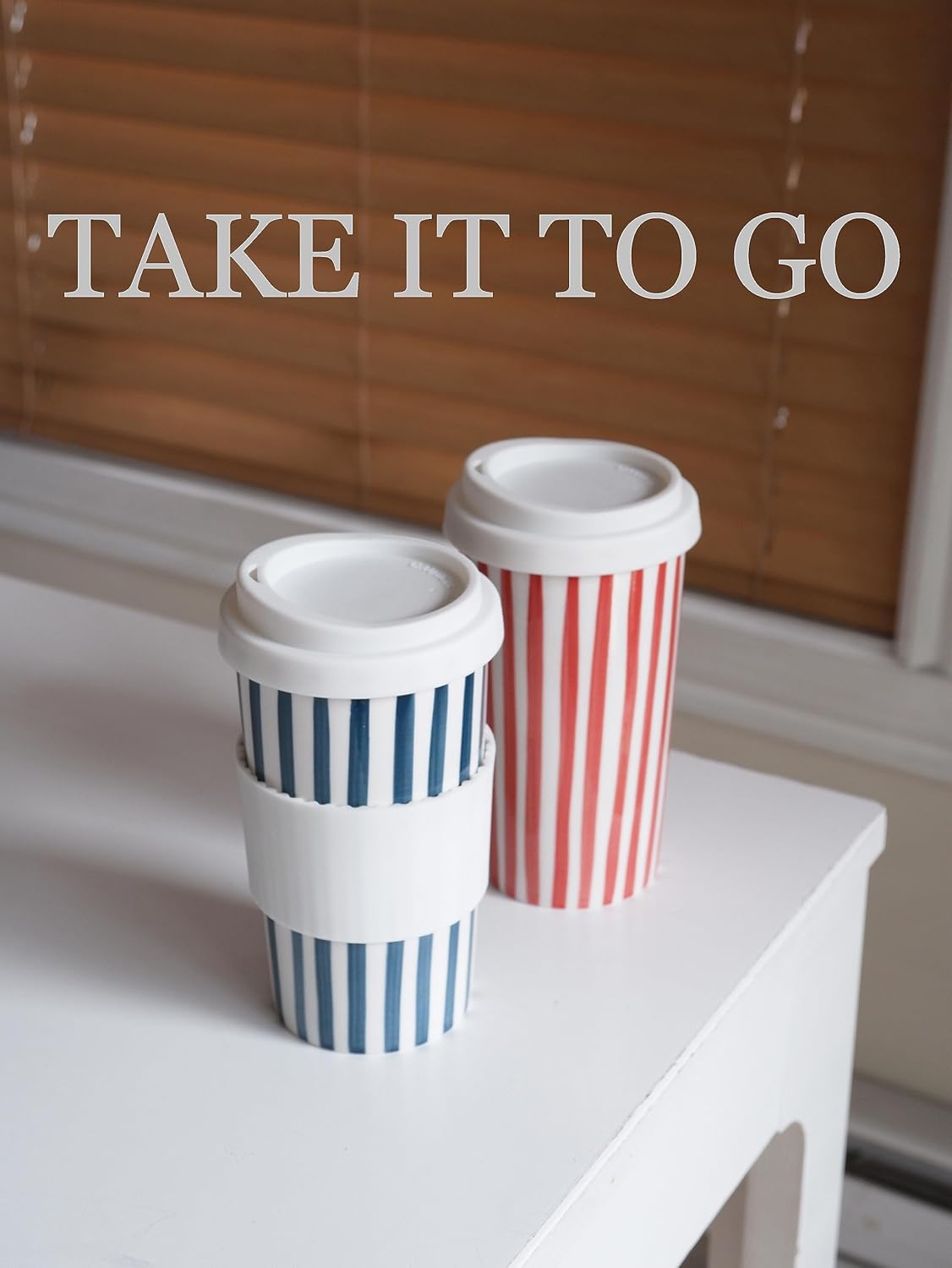 Taza de viaje de cerámica Millie con tapa, taza de café reutilizable de 12 onzas, esta taza de café de viaje de cerámica hecha a mano es apta para