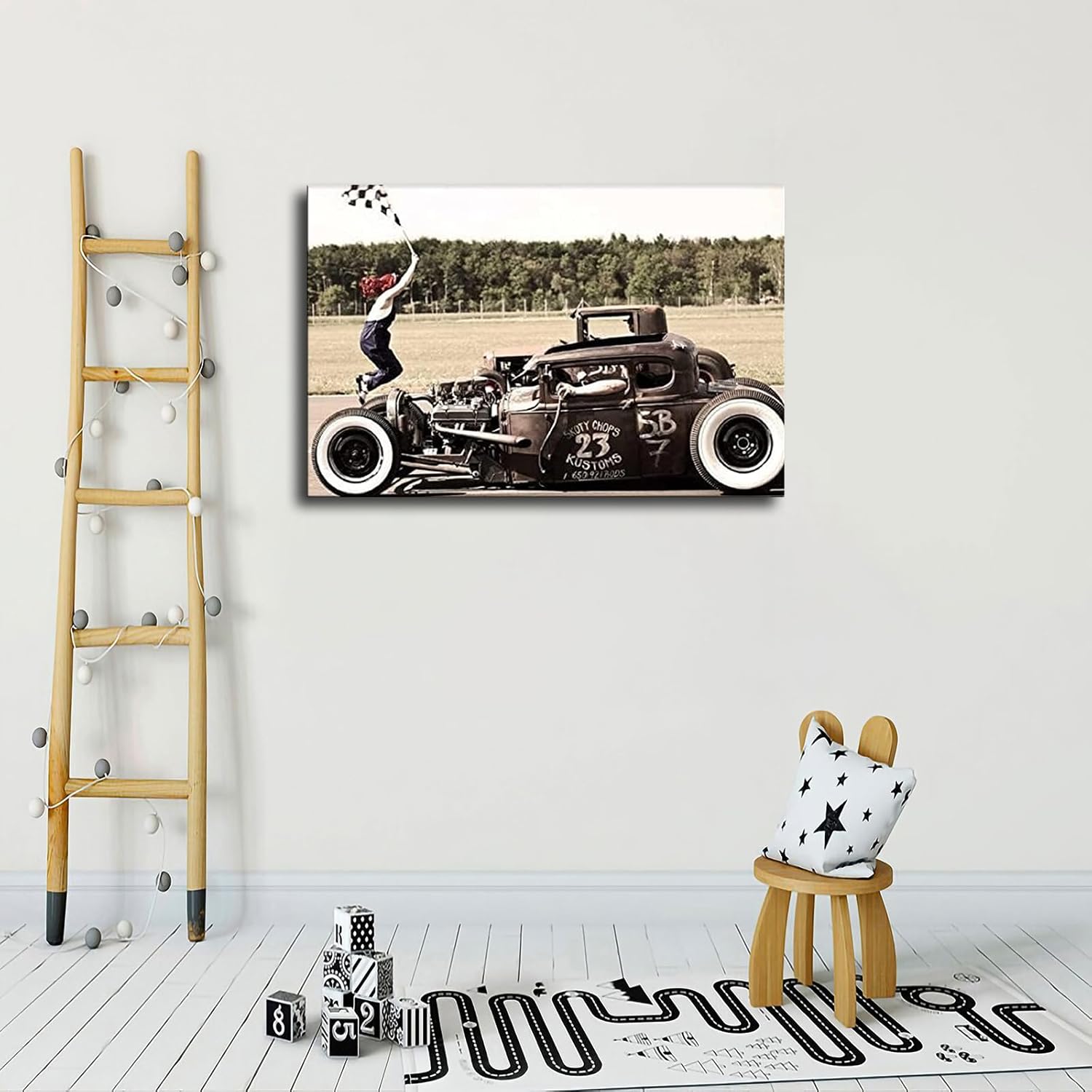 Póster de carreras de Hot Rod Drag Racing, póster moderno para dormitorio familiar, decoración de oficina (08 x 12 pulgadas, marco)