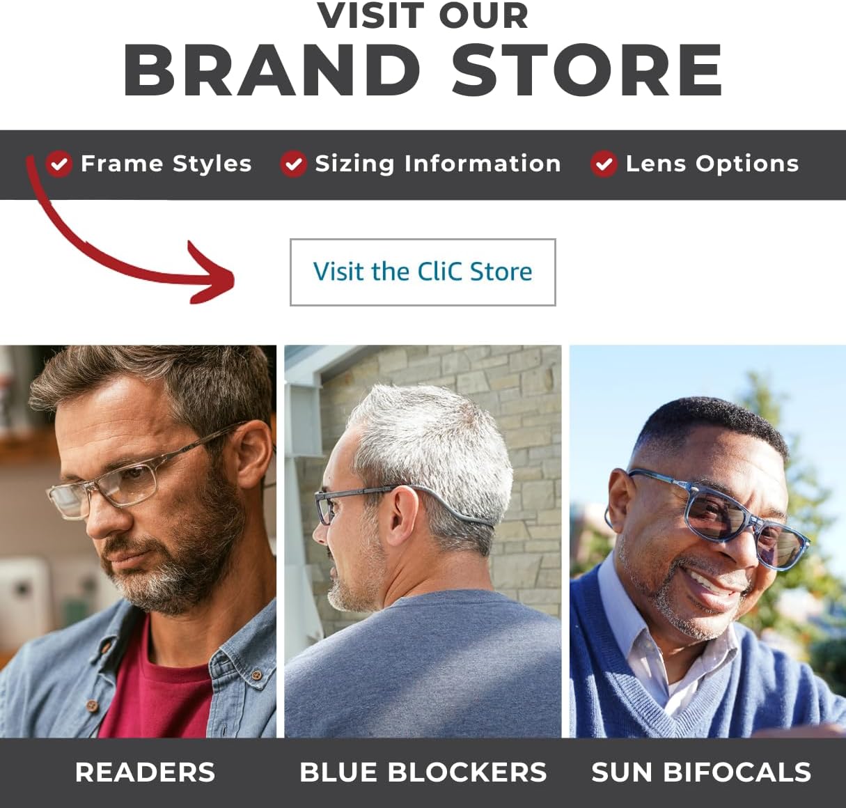Clic Gafas de lectura magnéticas, lectores de computadora, lente reemplazable, patillas ajustables, ejecutivas, (azul mezclilla, aumento de 1.75)