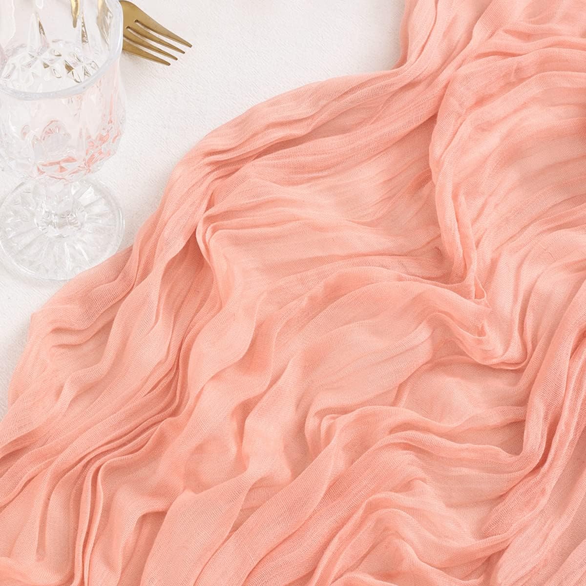 Socomi Camino de mesa de gasa de 10 pies, bohemio, rústico, color oro rosa, coral, camino de mesa para boda, despedida de soltera, otoño, Acción de