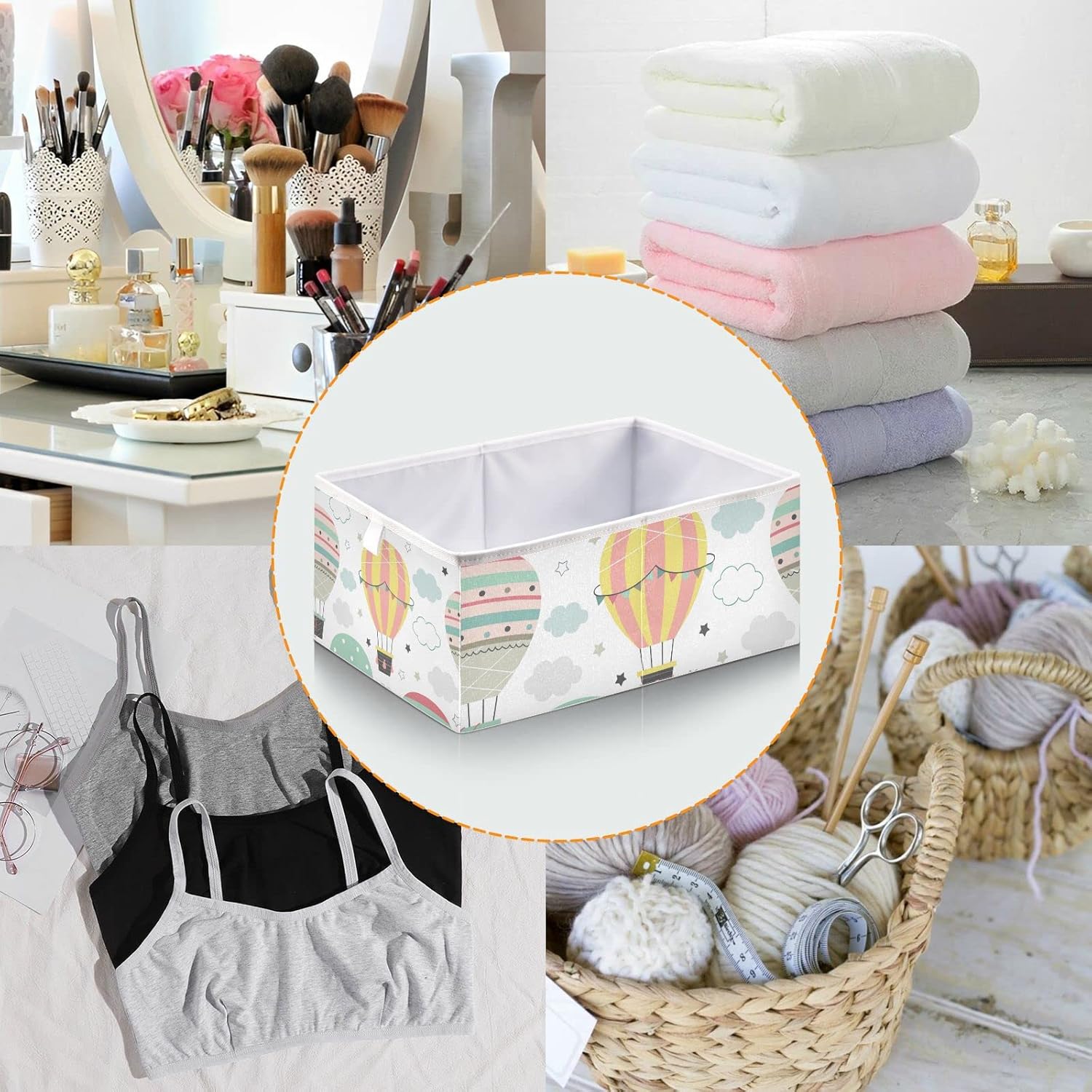Cesta de almacenamiento de globos de aire caliente, plegable, plegable, para armario, ropa, juguetes, organizador para sala de estar y dormitorio