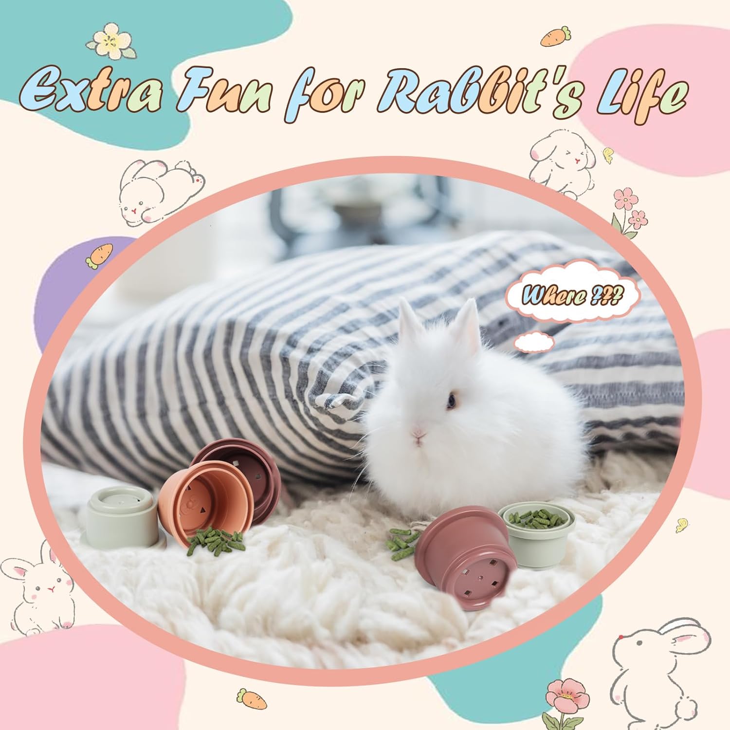 SKYWHALE Vasos apilables para conejos, 8 juguetes apilables de conejo, contenedor de plástico para anidar mascotas, juego de enriquecimiento de