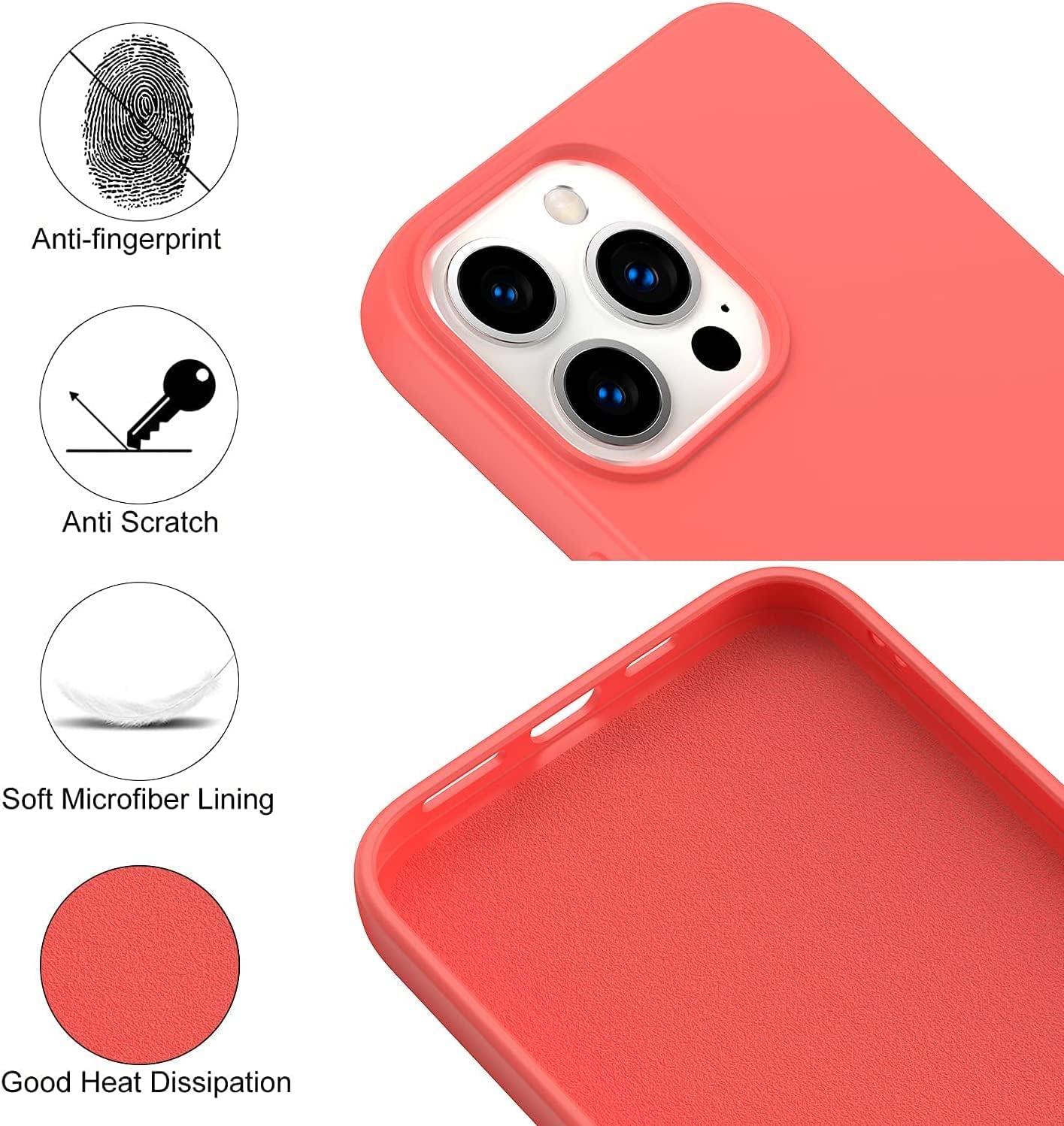 Amytor Funda diseñada para iPhone 15 Pro Max, funda de silicona ultra delgada a prueba de golpes con forro de microfibra suave antiarañazos,