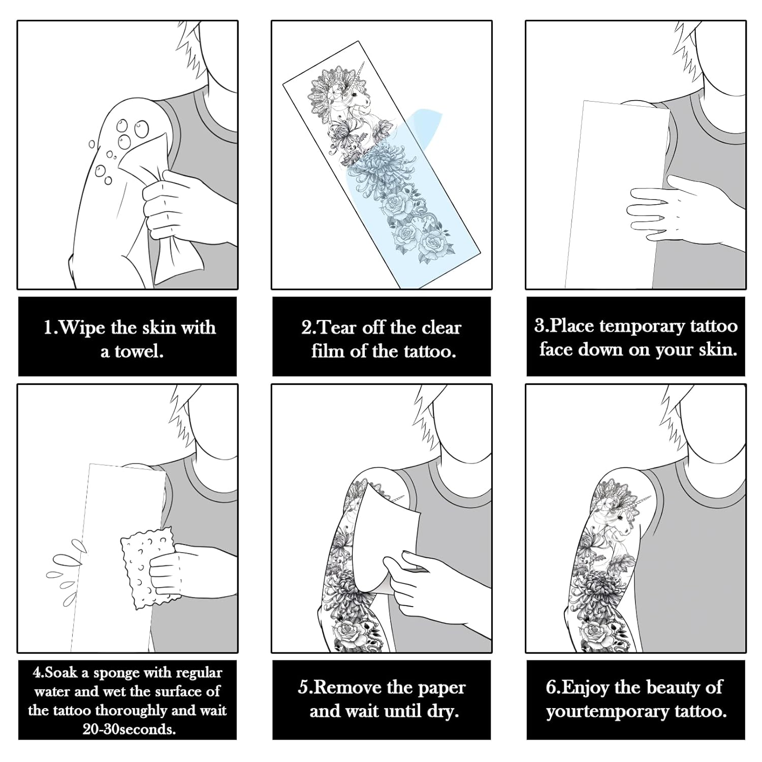 Aresvns Tatuajes temporales de brazo completo para hombres y mujeres, tatuajes falsos realistas impermeables y de larga duración