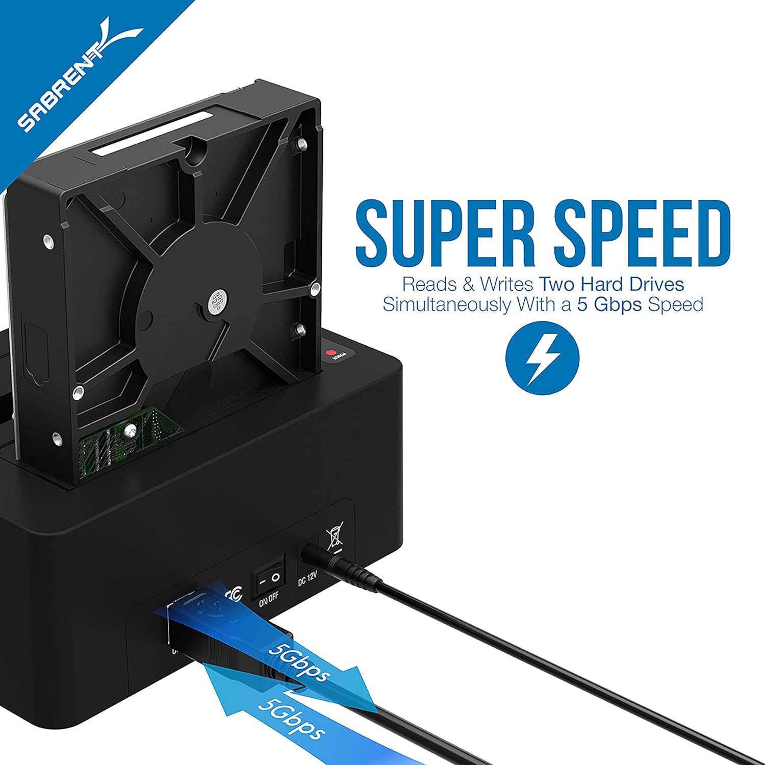 SABRENT Estación de acoplamiento de disco duro externo USB 3.0 a SATA de doble bahía para disco duro de 2.5 o 3.5 pulgadas, SSD con función