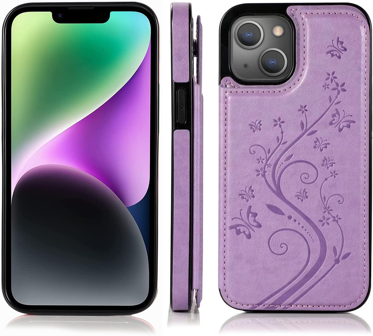 Funda compatible con iPhone 15 Plus de 6.7 pulgadas con protector de pantalla de vidrio templado y tarjetero con soporte para tarjetero, funda de