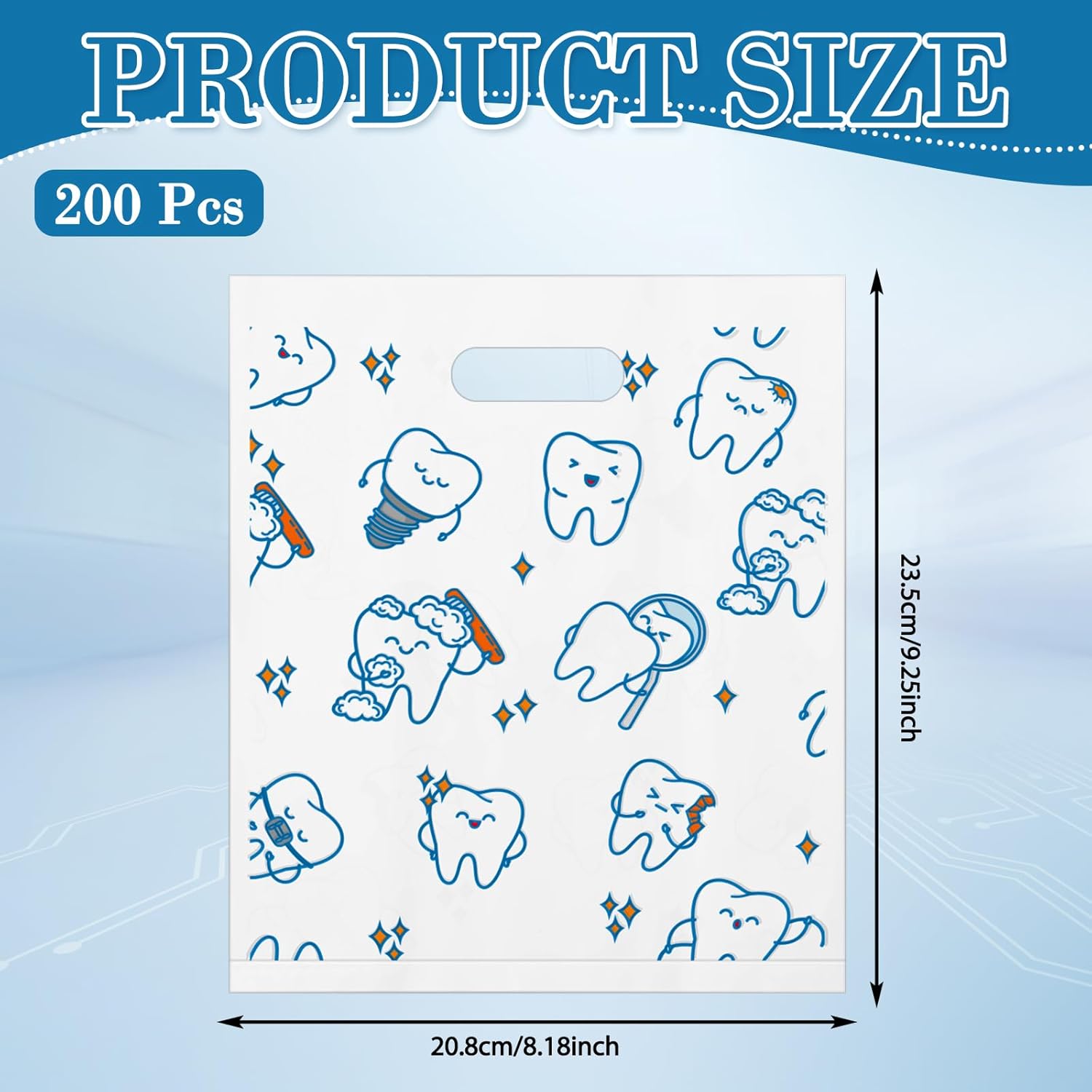 200 bolsas de plástico para dientes para el cuidado del paciente, bolsas de regalo de plástico dental con asas para higienista dentista, embalaje de