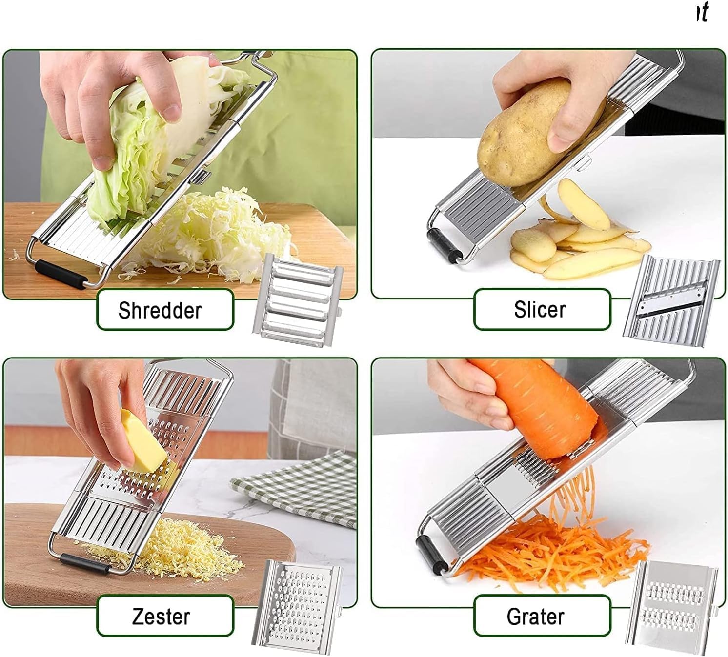 Juego de rebanador de verduras, rallador de queso multiusos, cortador de verduras de cebolla, triturador de mano de acero inoxidable, trituradora de