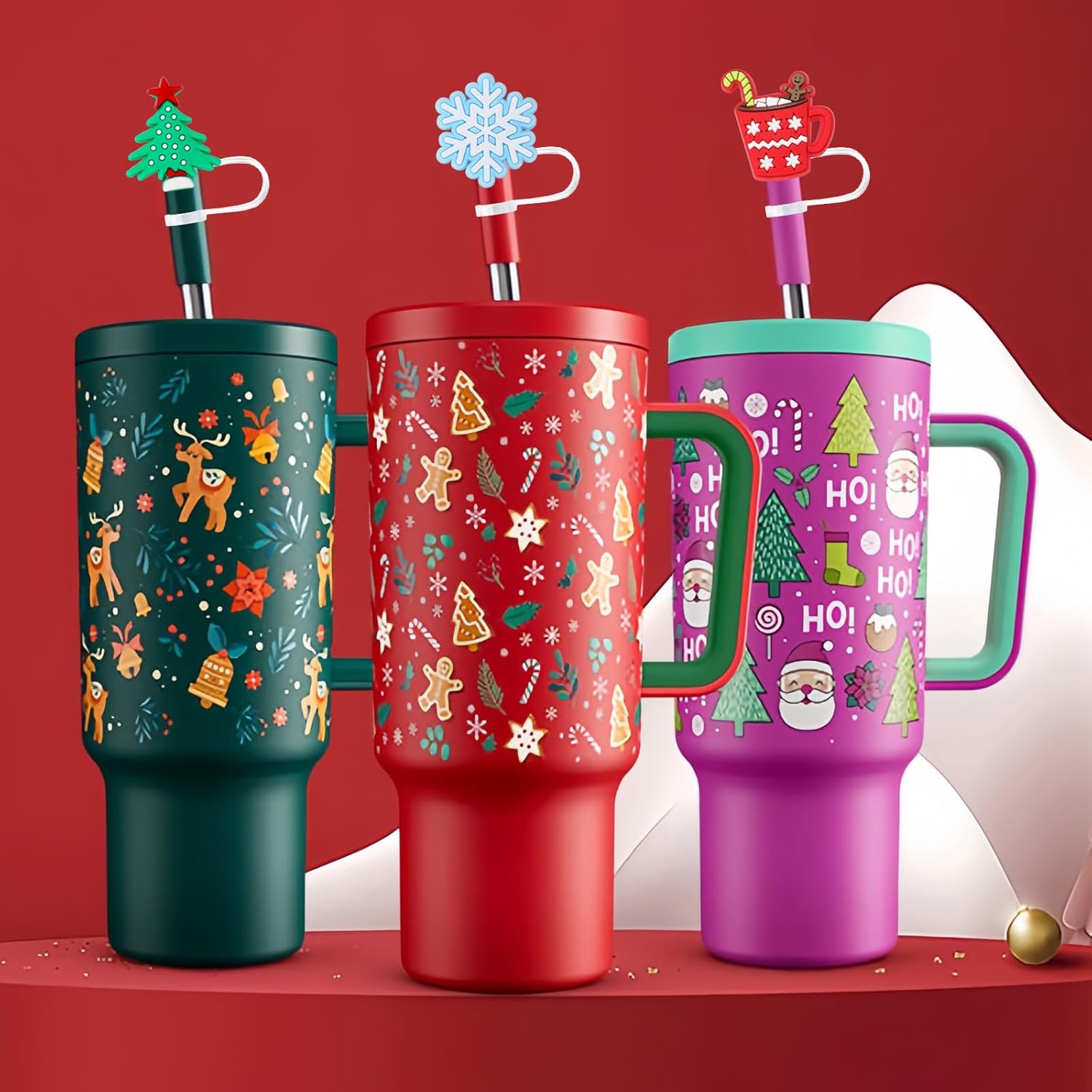 10 fundas de popote de silicona para vasos Stanley de 30 y 40 onzas, estilo navideño, tapa de paja de 0.394 in04 pulgadas, para todos los popotes de