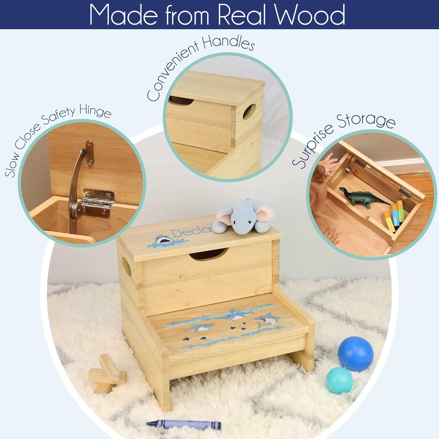 Taburete de almacenamiento de madera – Tractor rosa
