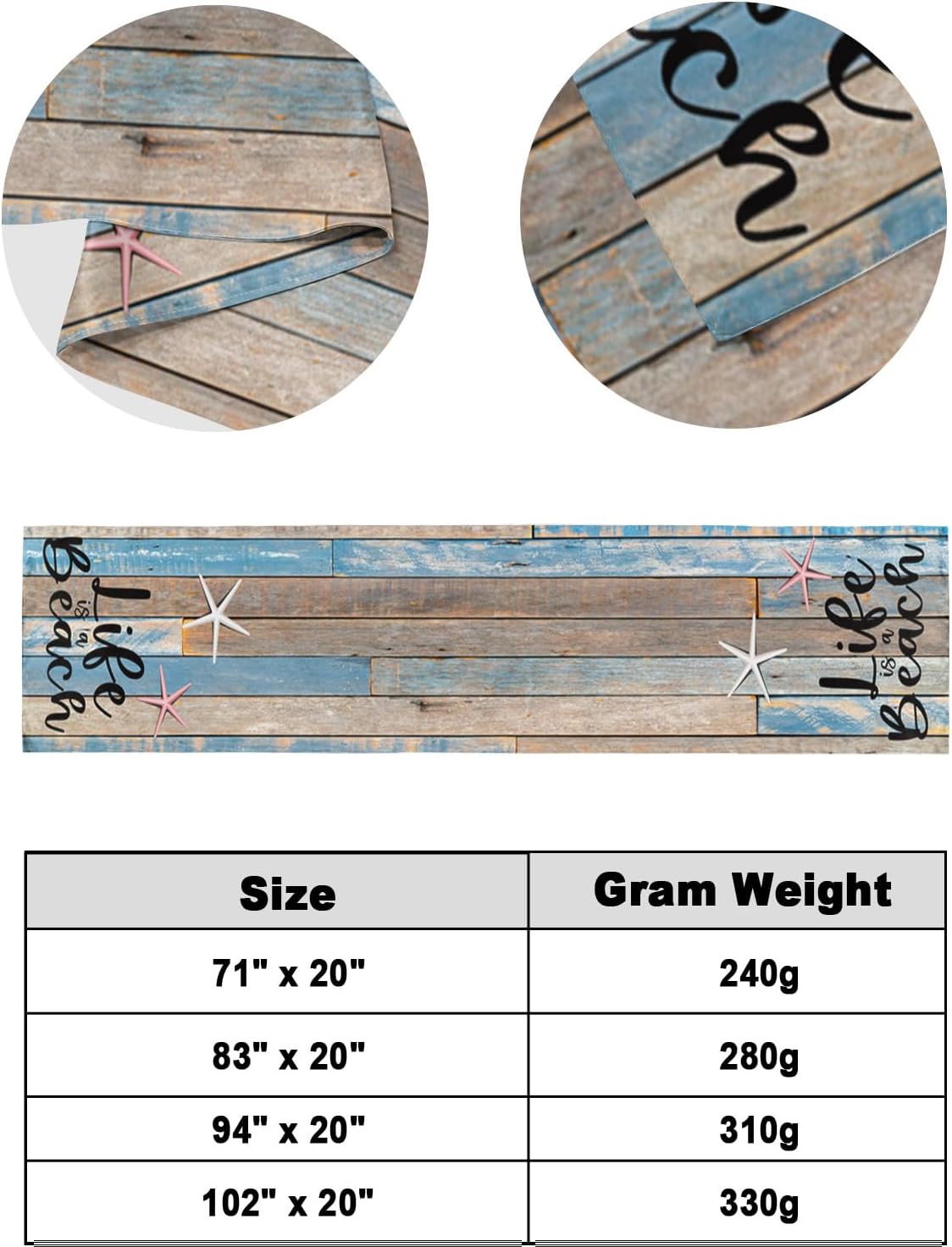 Bed Runner Scarf Wooden Board Quotes – Life is Better at the Beach Bedding Scarf Decorative Bed Runners Cover for Home Bedroom Hotel Wedding Room