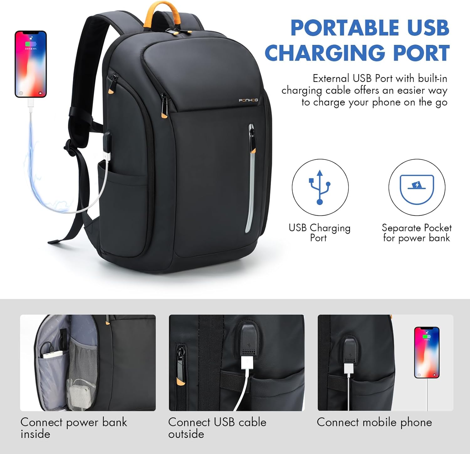 Mochila de negocios para hombre, mochila tecnológica impermeable para laptop de 17.3 pulgadas, mochila de viaje de nailon 900D con puerto de carga