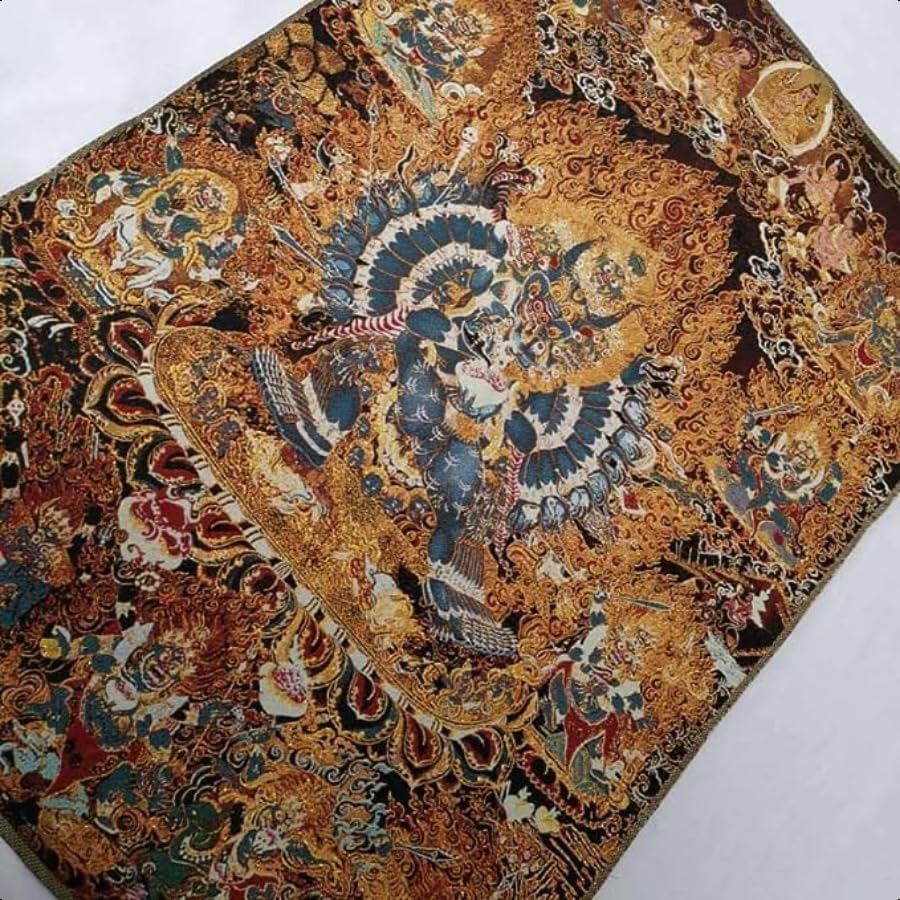 Thangka – Tapiz de seda para colgar en la pared, diseño tibetano, Yama Dharmaraja, deidad budista, Yamantaka, Tangka, yoga, decoración del hogar,