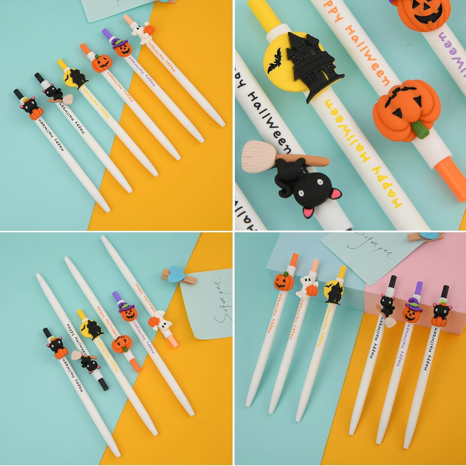 12 bolígrafos de Halloween retráctiles con tinta de gel, diseño de calabaza, gato negro, dibujos animados, para oficina, papelería, decoración del