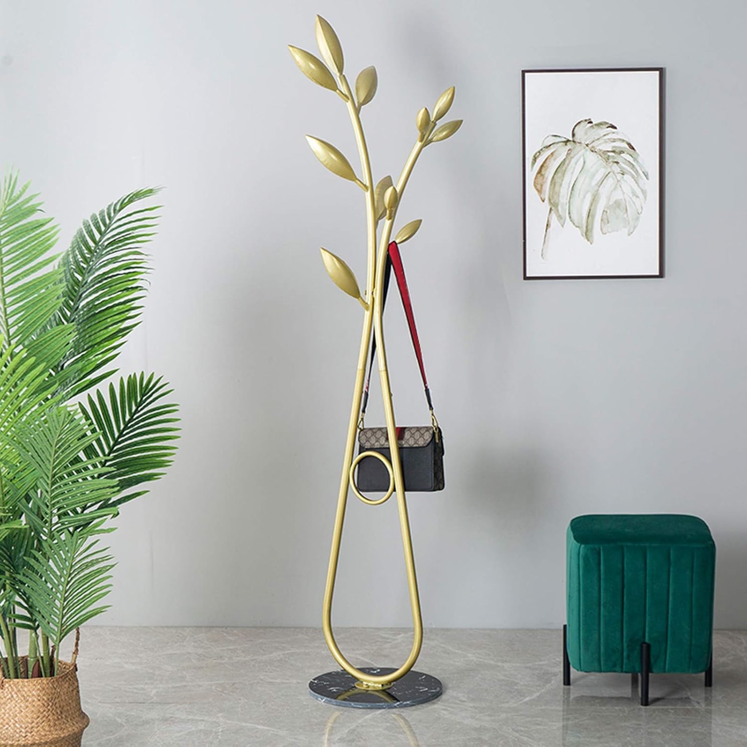 Coat Rack Leaf Standing Gold Iron Hanger Marble Base Floor Hanger Modern Nordic Home Bedroom Freestanding Hanger