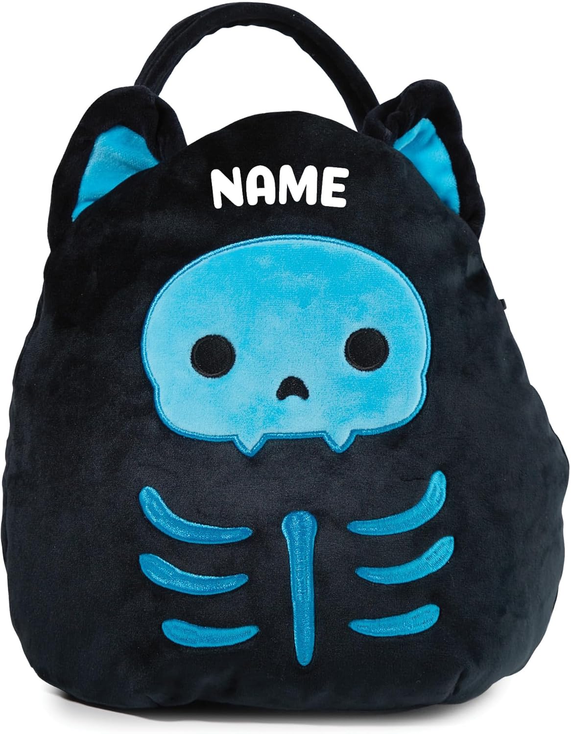 Bolsa de dulces personalizada de Stump the Skeleton Cat Halloween Squishmallow Trick or Treat  Nombre personalizado en la cesta de dulces de felpa