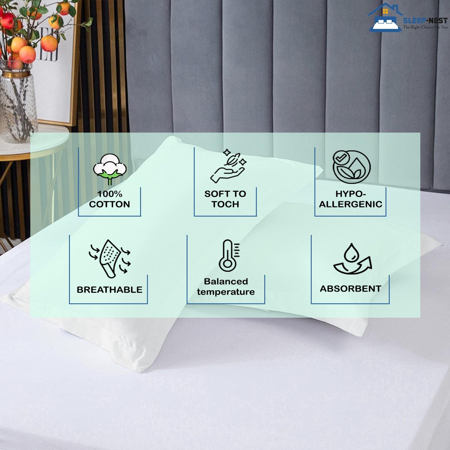 SLEEP-NEST Truly 600 TC Juego de 2 fundas de almohada súper suaves tamaño King de 20 x 36 pulgadas, algodón egipcio de fibra larga, protector de