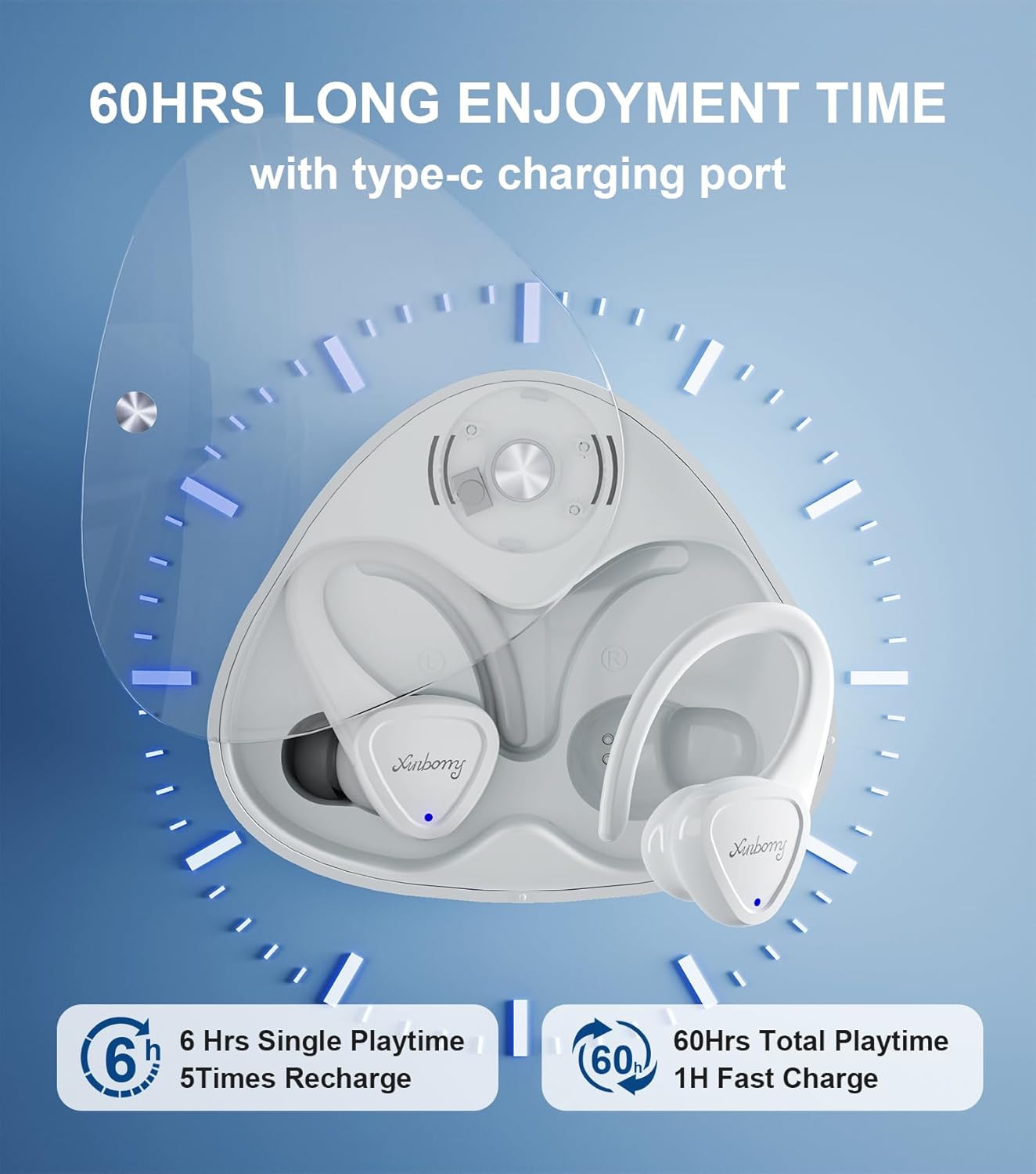 Auriculares inalámbricos Bluetooth con estuche de carga, ENC integrados, TWS Bluetooth 5.3, 60 horas de tiempo de reproducción con sonido HiFi,