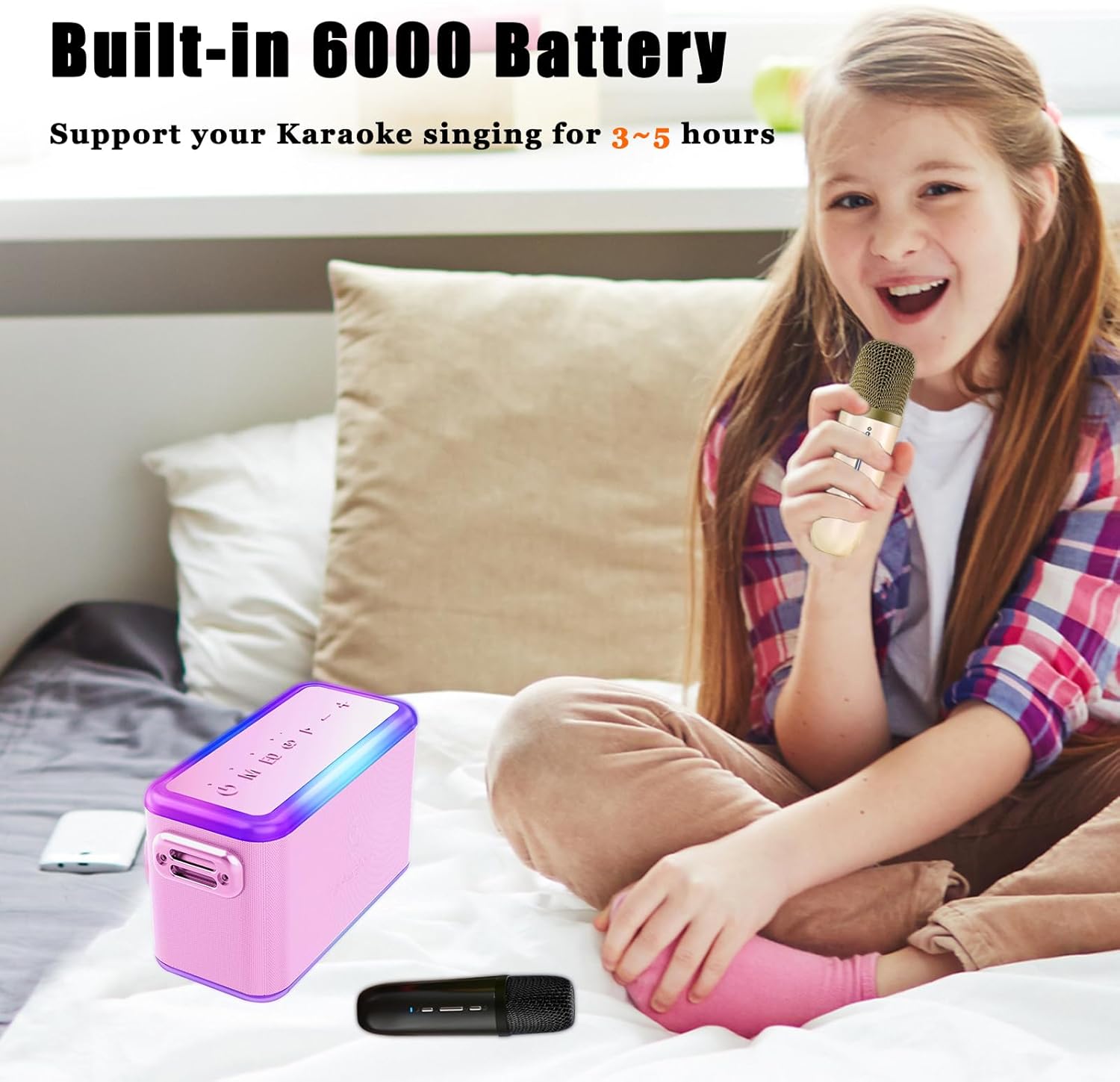 Altavoz de reverberación de 80 W, máquina de karaoke inalámbrica BT con 2 micrófonos, sistema PA alimentado por batería para adultosniños, fiesta en