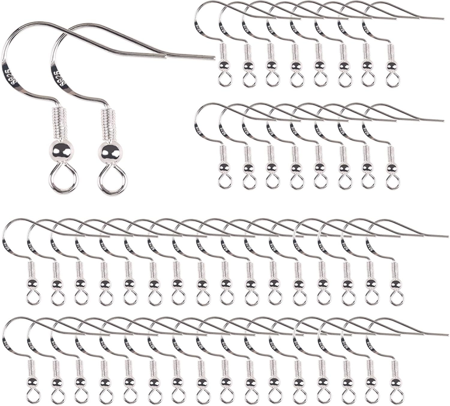 Ganchos para aretes de plata de ley 925, 50 unidades, ganchos para aretes para fabricación de joyas, ganchos hipoalergénicos para aretes, cables de