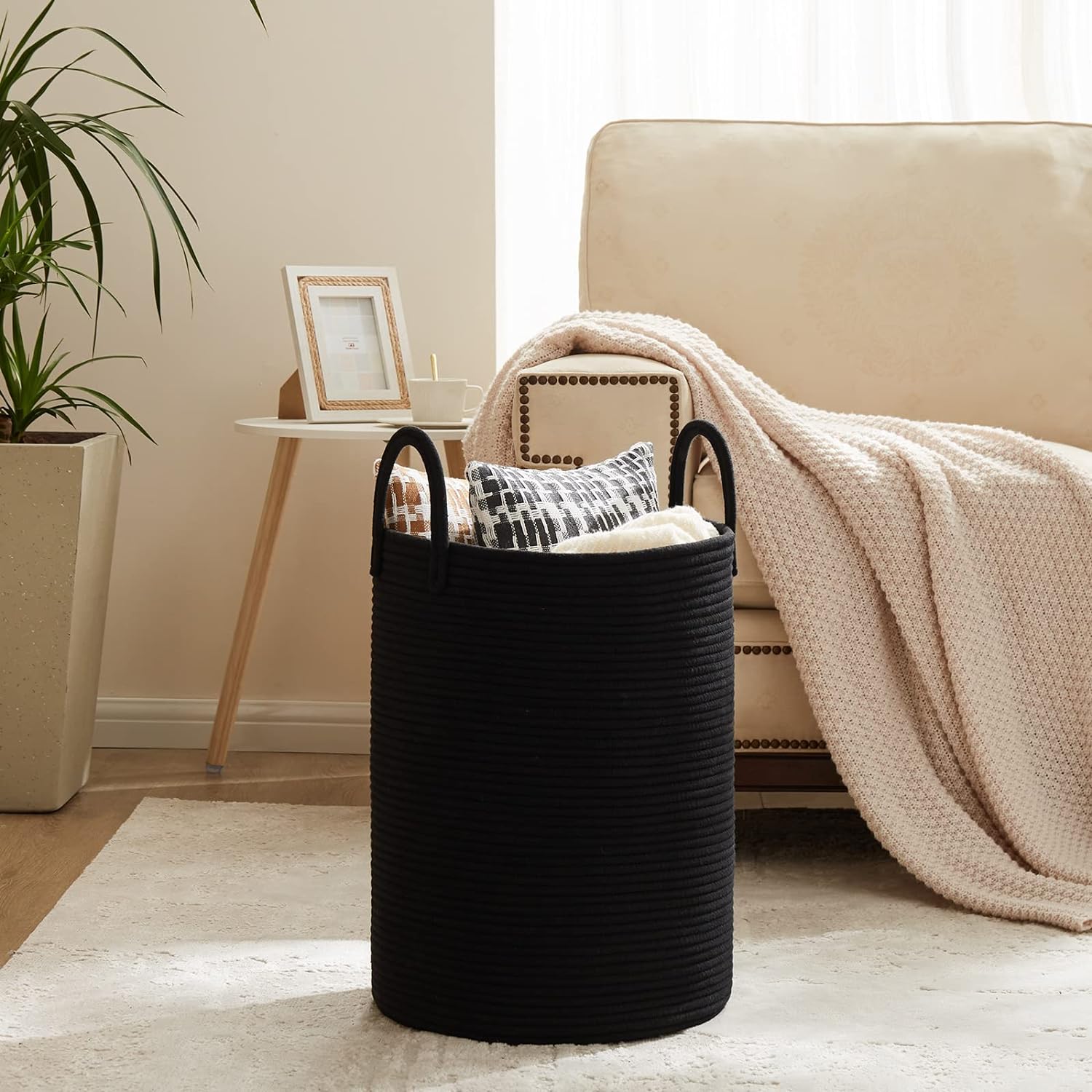 Fiona’s magic – Cesta de almacenamiento de cuerda de algodón de 72 litros, cesta de almacenamiento de cuerda de algodón, cesta de yute para mantas,