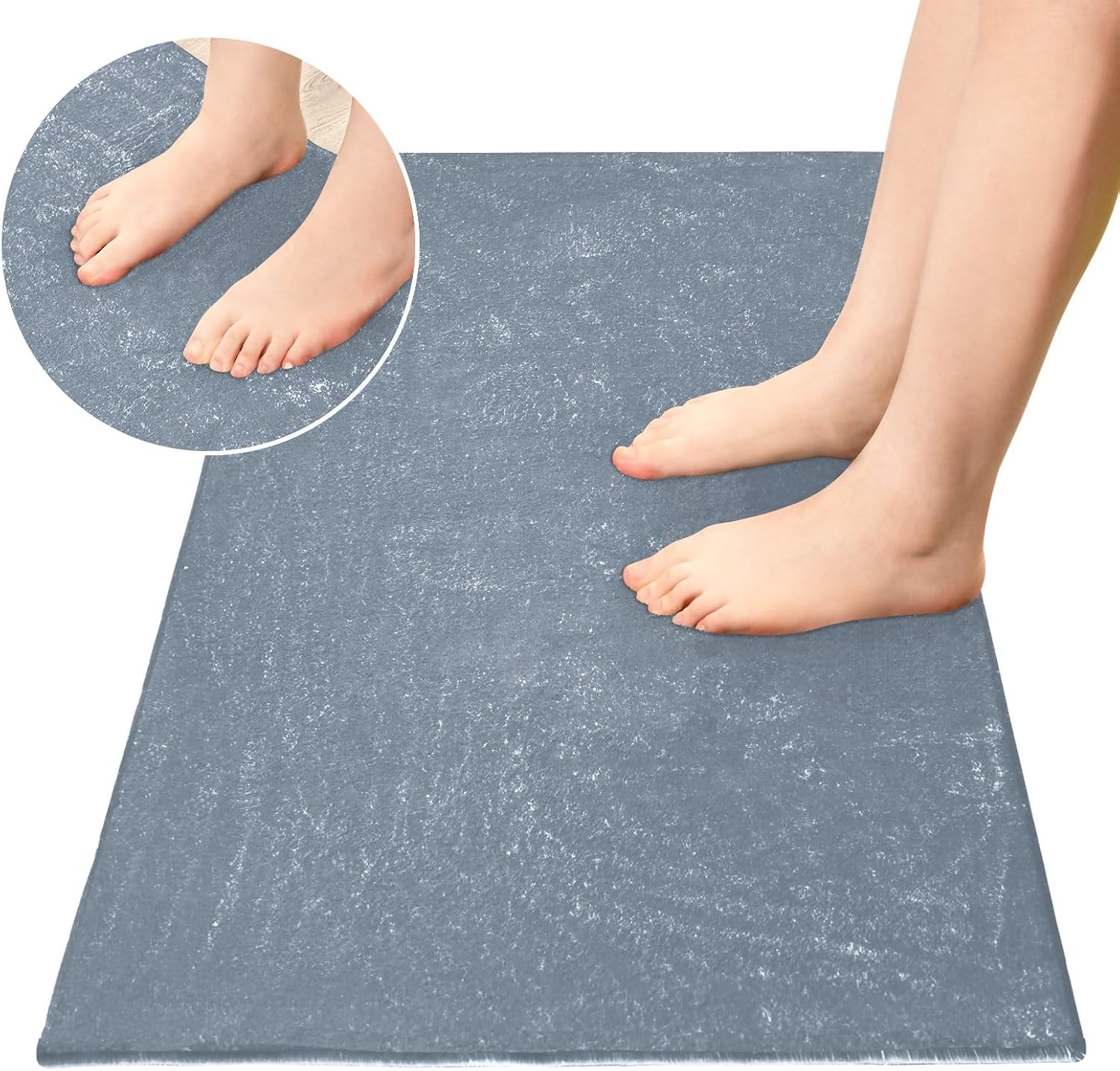 Alfombras de felpa gris pizarra para suelo de baño, parte trasera de goma antideslizante, alfombra de baño lavable, absorbente de agua, 39 x 20