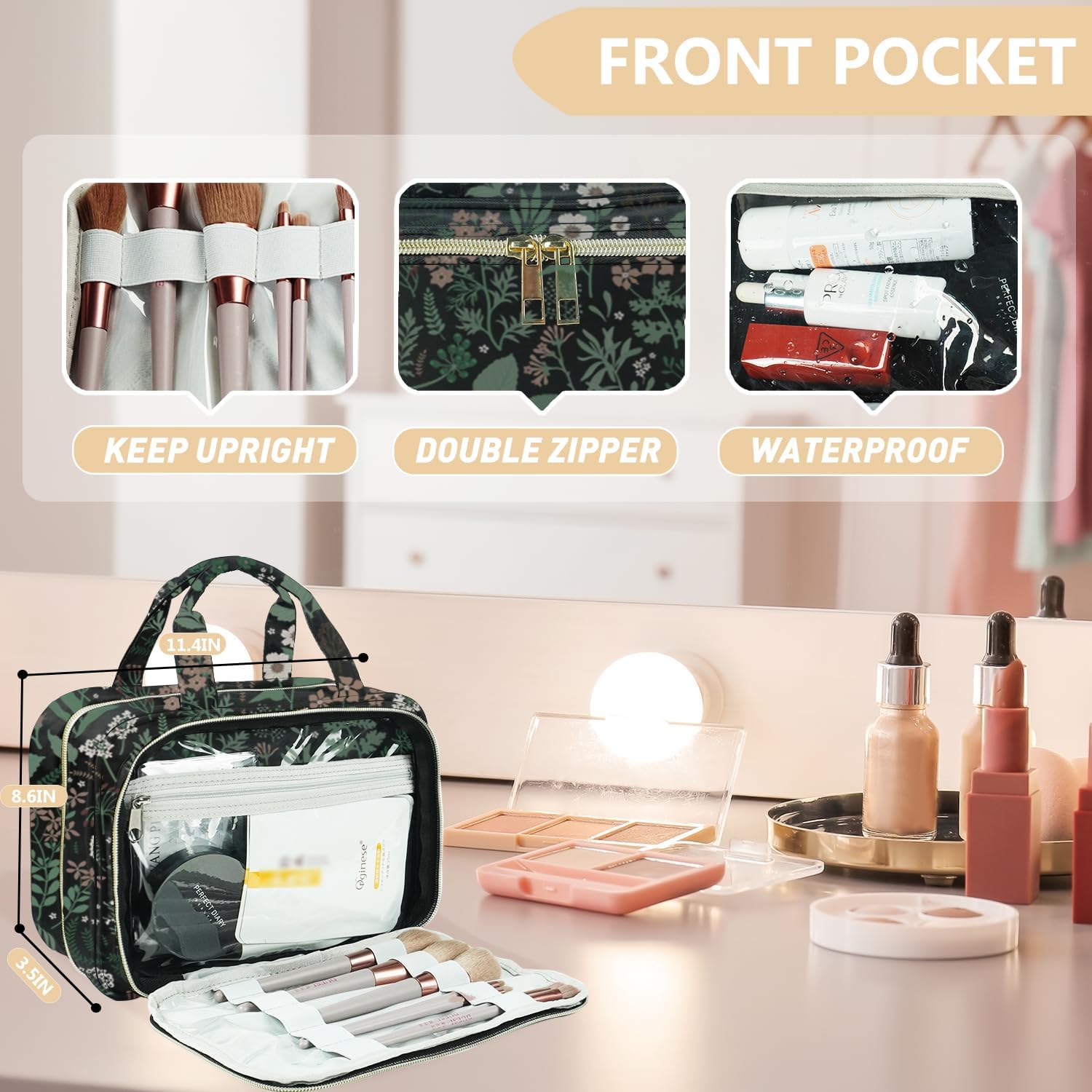 VLM Neceser de viaje, organizador de maquillaje con bolsa de cosméticos transparente aprobada por la TSA, artículos esenciales de viaje, accesorios