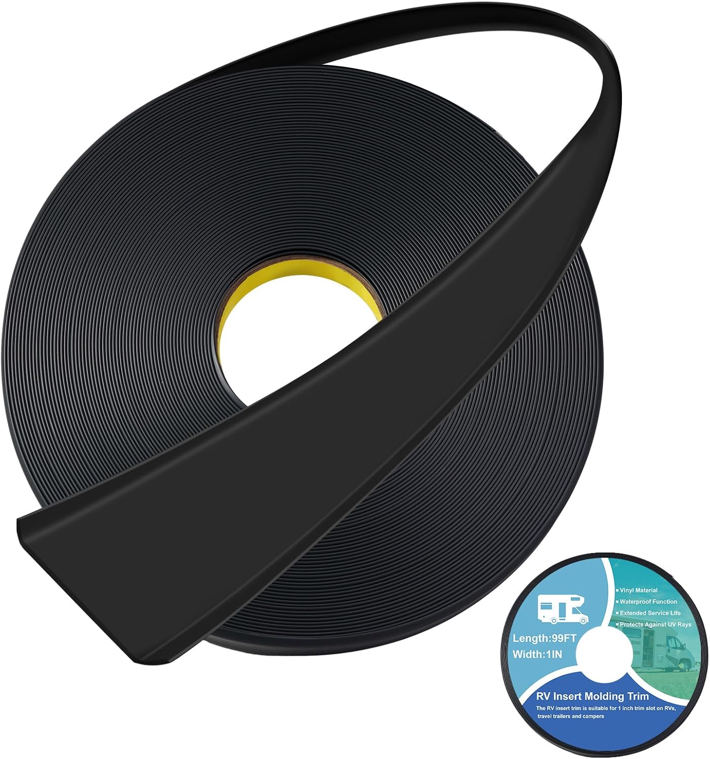Moldura de vinilo resistente para caravana, moldura exterior de 1 pulgada, vinilo resistente a los rayos UV, accesorios para caravanas (negro)