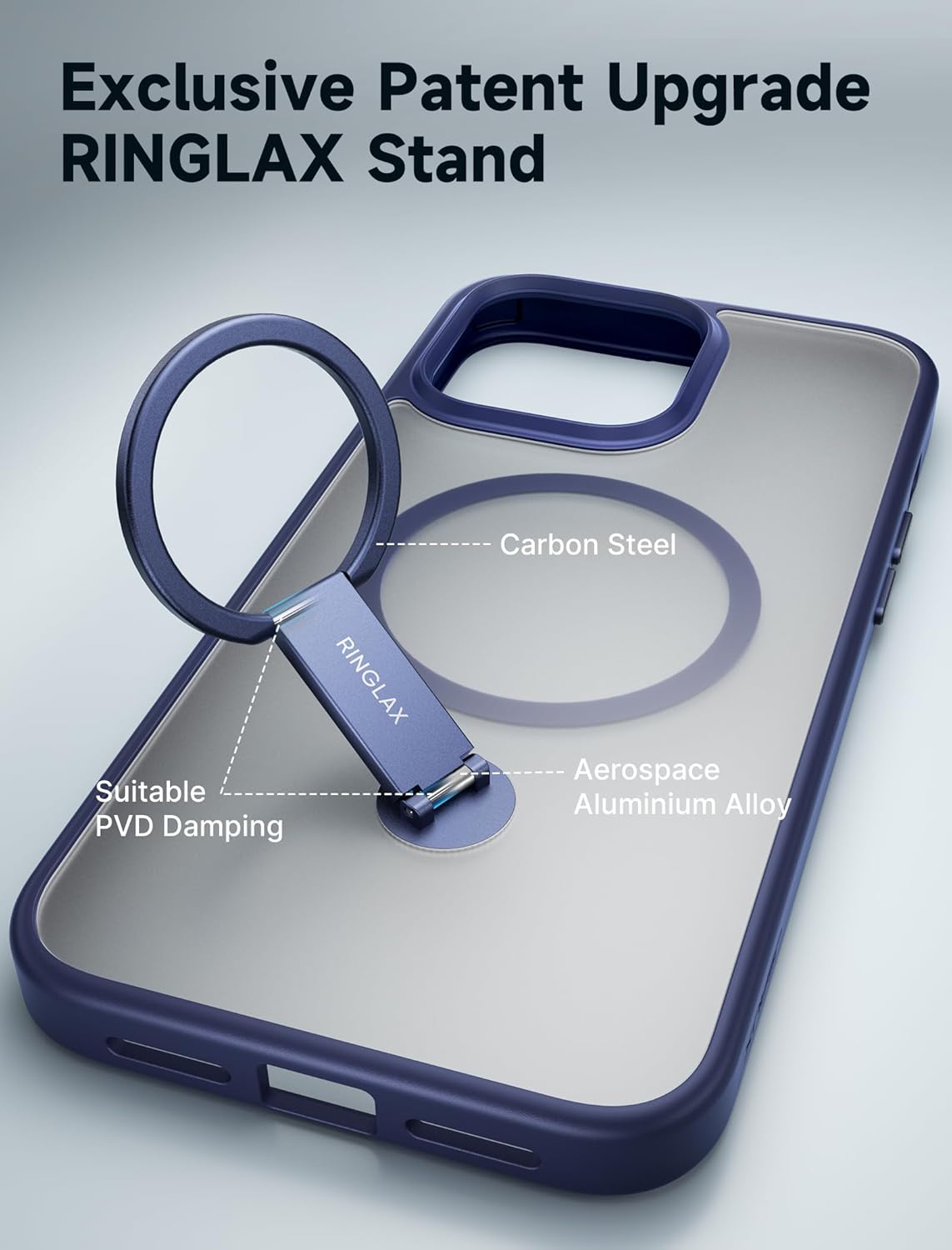 JSAUX RingLax – Funda magnética para iPhone 15 Pro con soporte y anillo mejorados, más flexible y más ángulo, compatible con Mag-Safe, delgada,