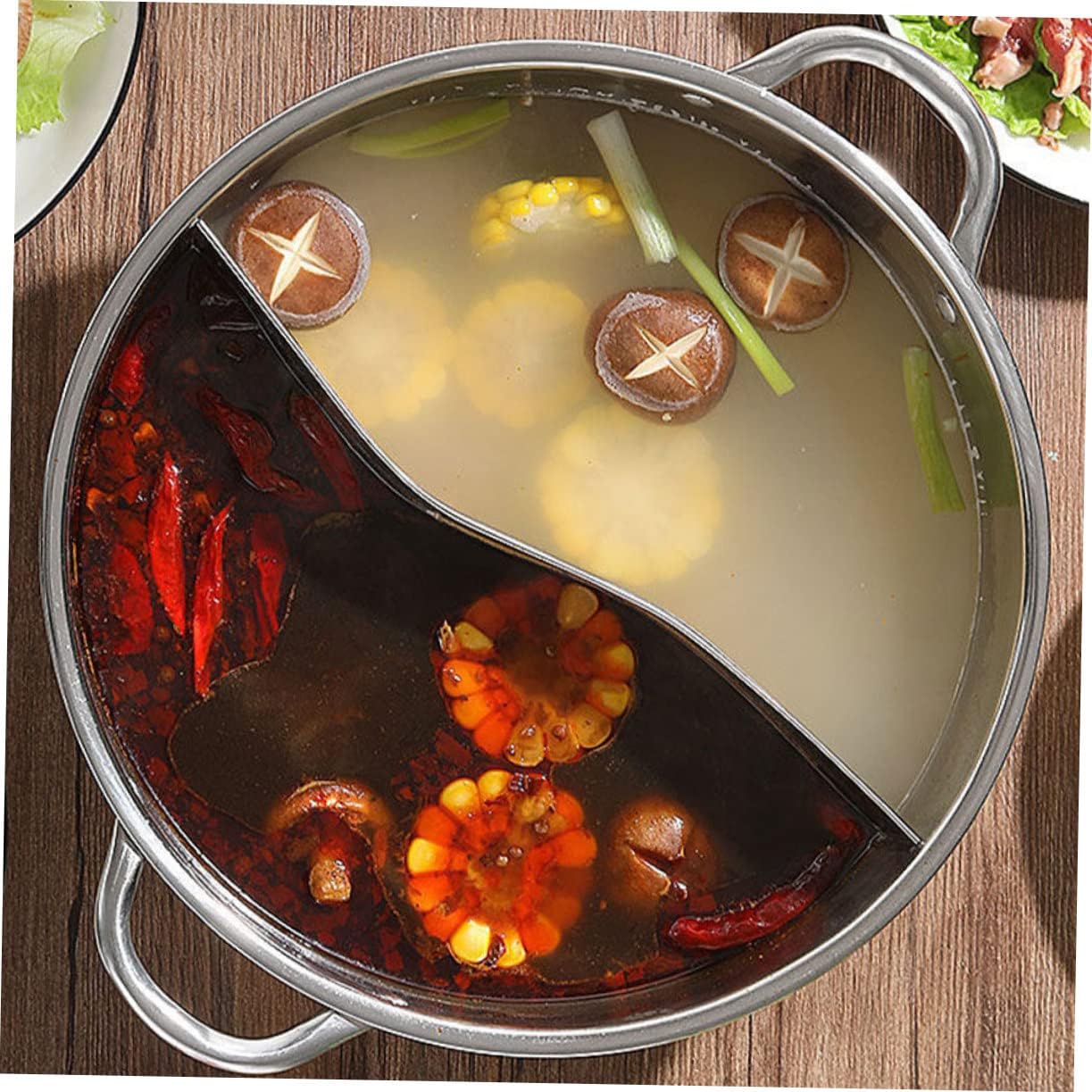 Olla de mandarina de acero inoxidable utensilios de cocina de dos sabores olla caliente japonesa olla olla dividida olla china shabu shabu olla