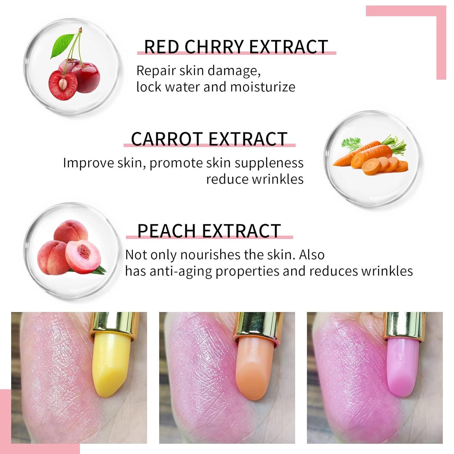Yeweian Lápiz labial que cambia de color zanahoria, brillo labial hidratante natural, bálsamo labial coreano, cuidado de labios de larga duración,