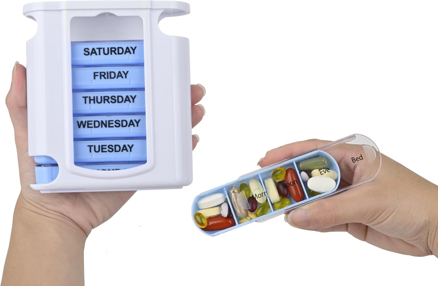 Pastillero organizador de 7 días, estuche rígido con imán integrado, 7 bandejas apilables, perfecto para viajes y uso doméstico.