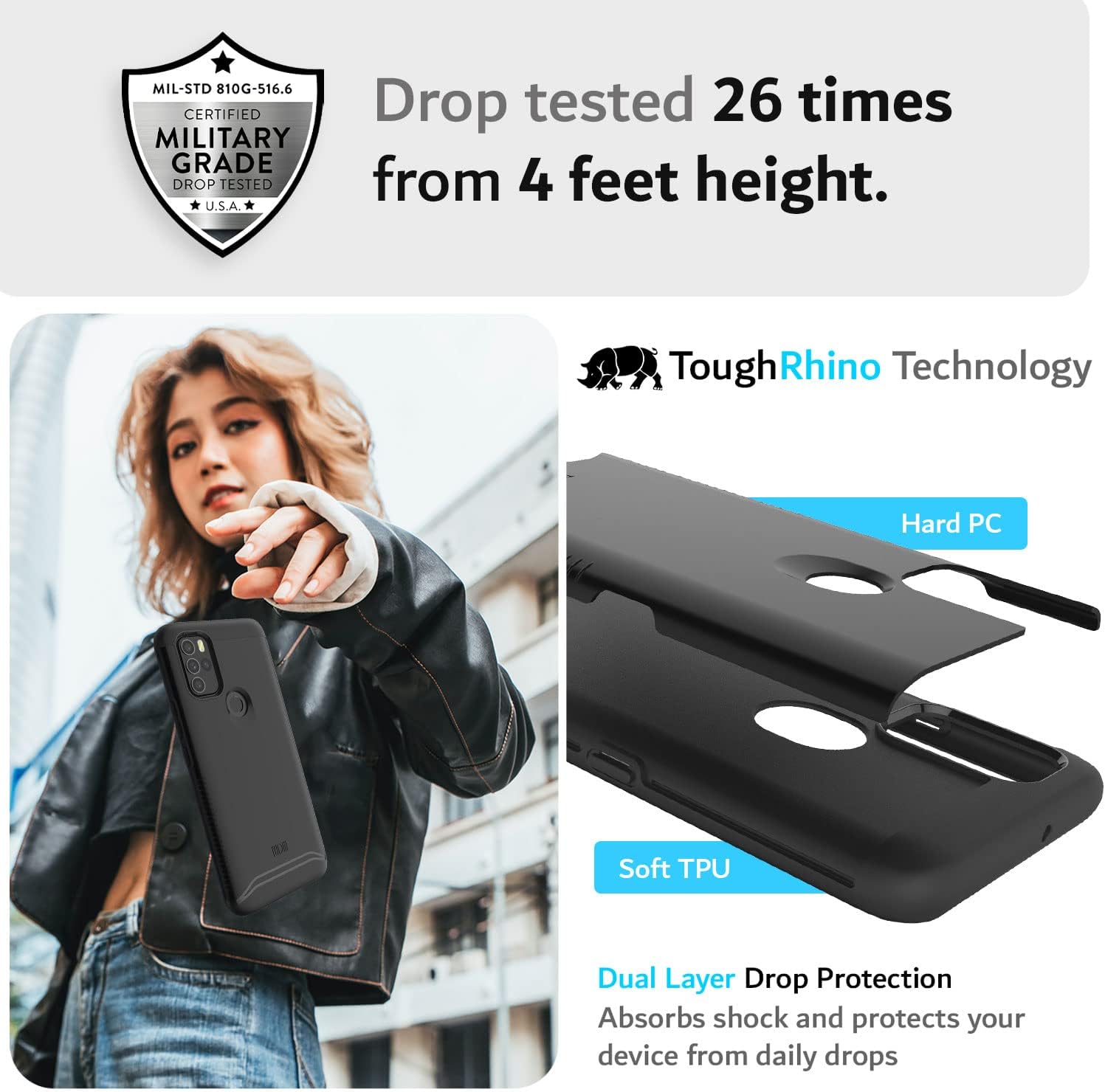TUDIA DualShield – Funda protectora para BLU G91 Pro, a prueba de golpes, de grado militar, resistente, de doble capa, dura, delgada y dura (negro