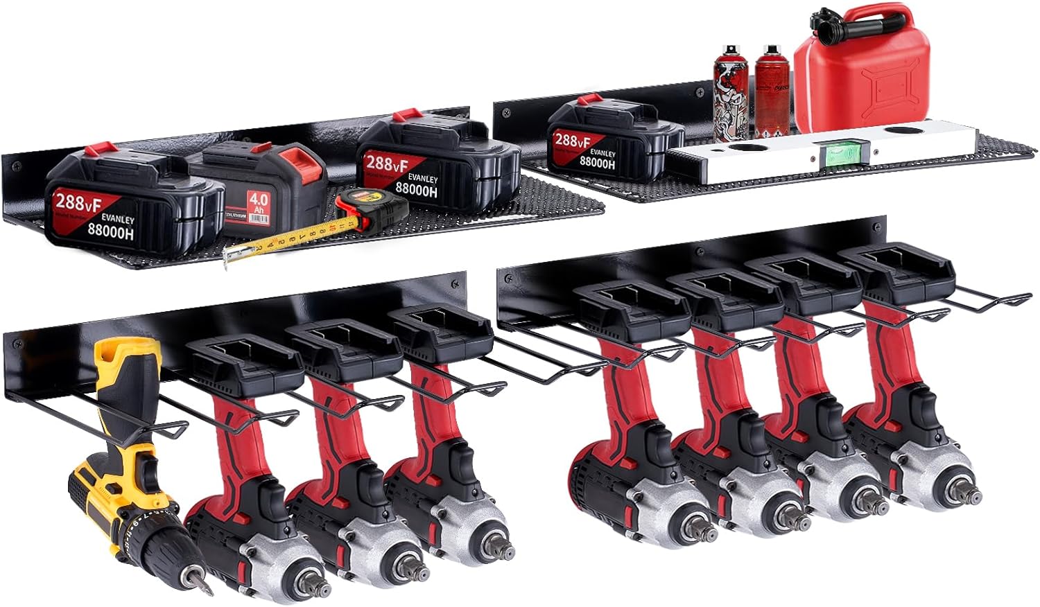 VEVOR Organizador de herramientas eléctricas, 4 ranuras, 2 capas, paquete de 2 soportes inalámbricos para taladro de pared, estación de carga de