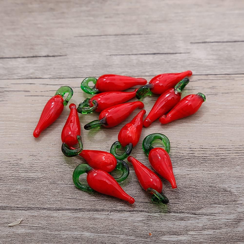 50 dijes de cristal para alimentos vegetales, cuentas de lámpara, chile rojo, colgante, cuentas colgantes para joyería, pulseras, collares, llaveros