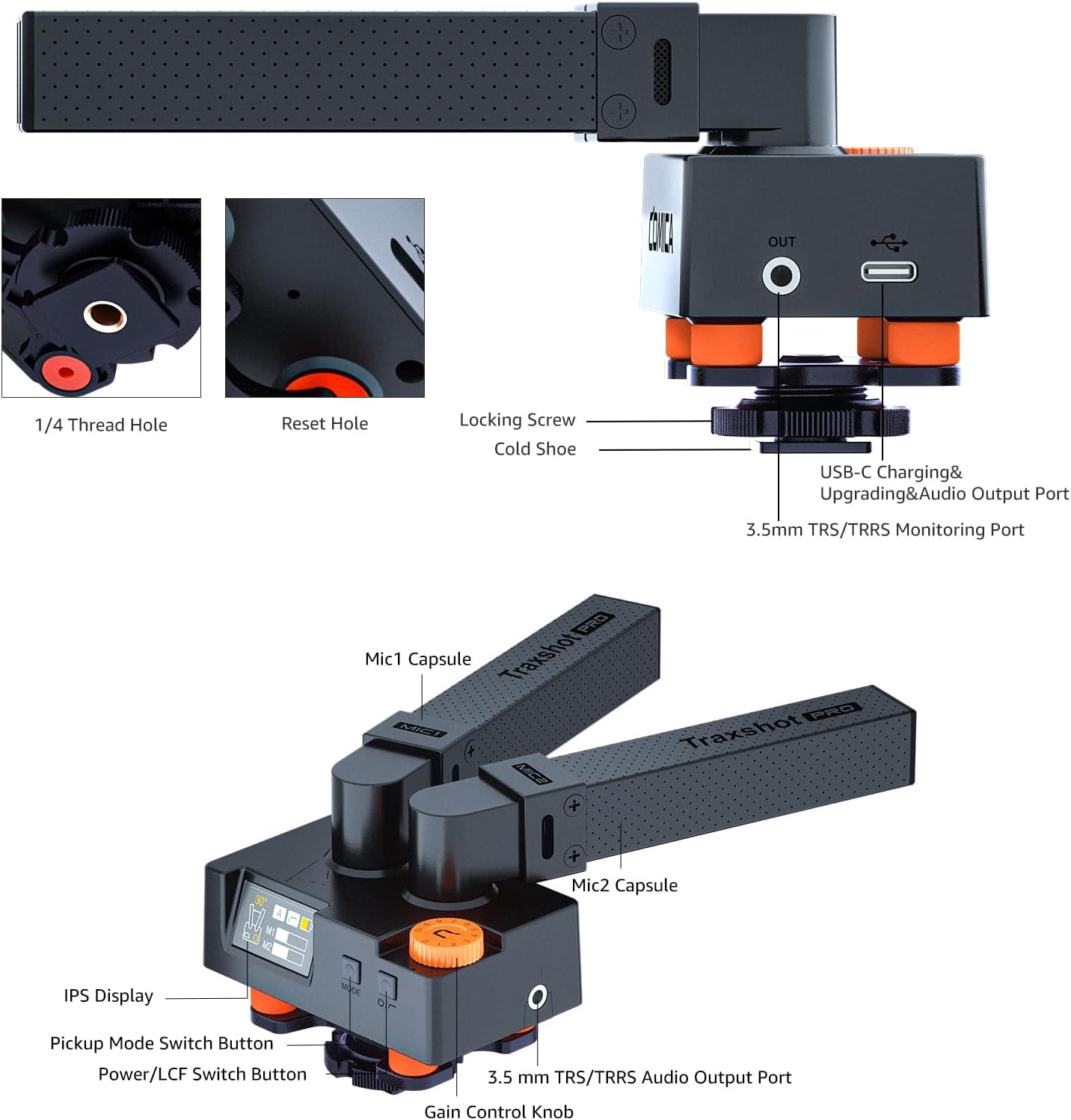 comica Traxshot Pro – Micrófono de escopeta profesional, 3 modos de recogida, salida digital USB C, micrófono de video para cámara DSLR, iPhone,