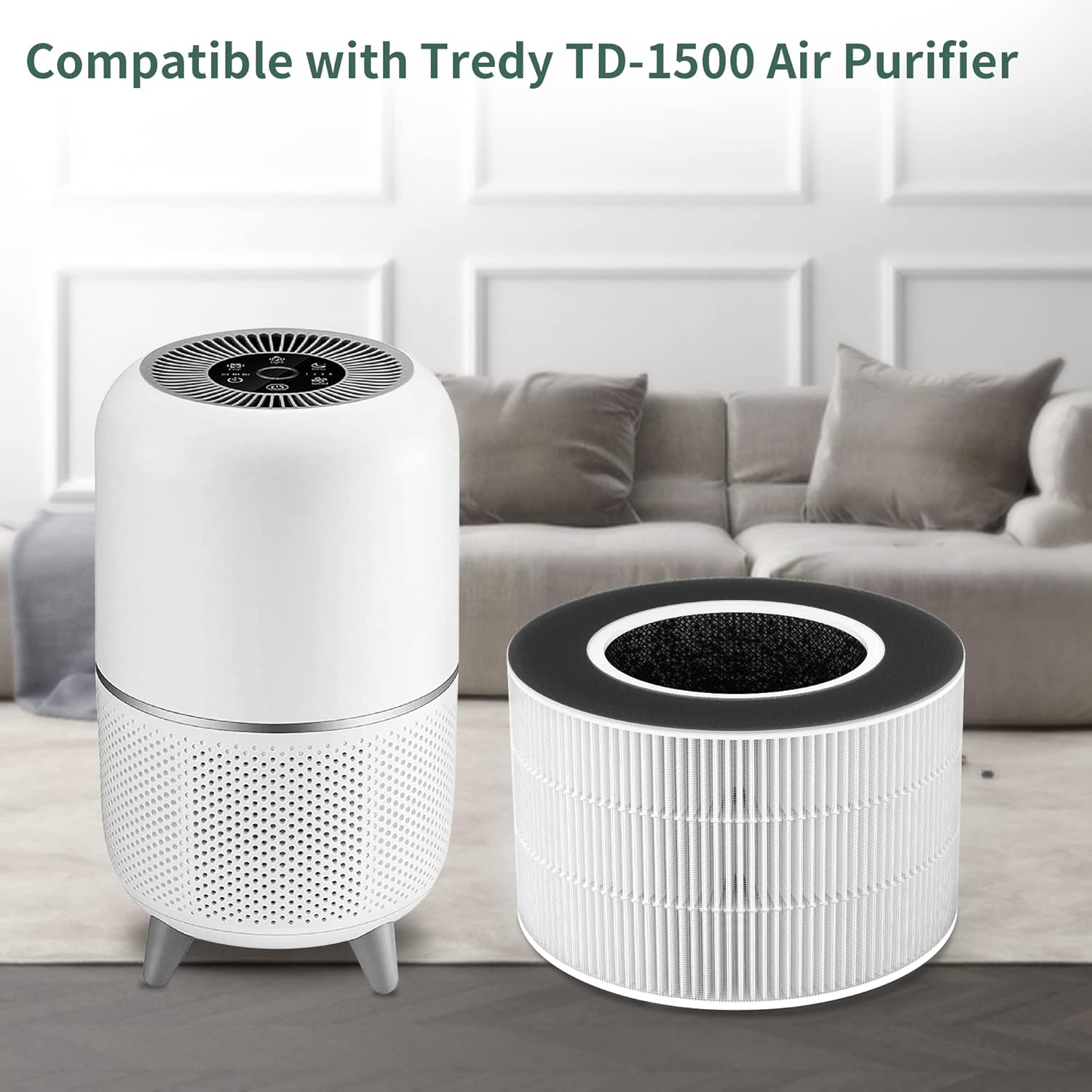 Paquete de 1 filtro de repuesto H13 True HEPA compatible con purificador de aire Tredy TD-1500 TD-1500BM, filtración de 4 etapas
