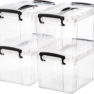 Nicunom Paquete de 4 cajas de almacenamiento transparentes de 6 cuartos de galón, contenedores de almacenamiento de plástico con tapas, caja de Nicunom Paquete de 4 cajas de almacenamiento transparentes de 6 cuartos de galón, contenedores de almacenamiento de plástico con tapas, caja de