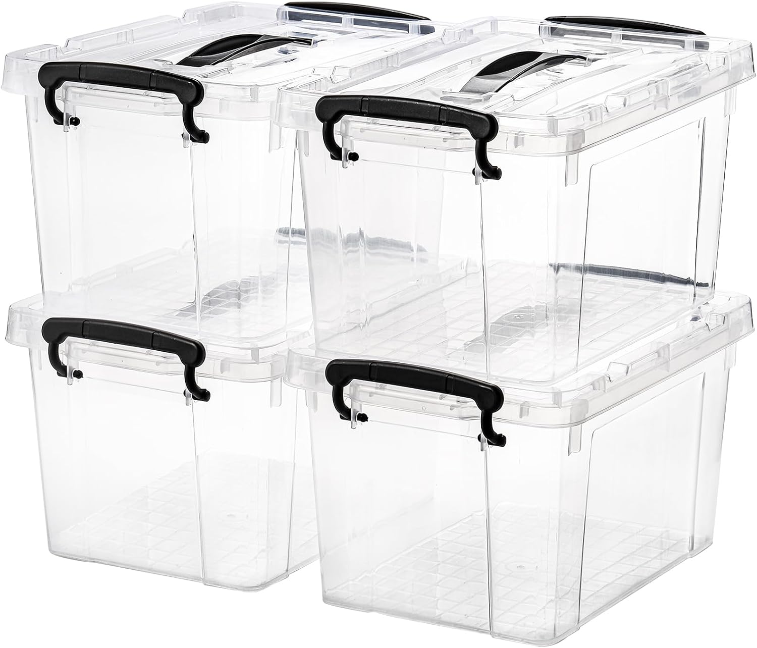 Nicunom Paquete de 4 cajas de almacenamiento transparentes de 6 cuartos de galón, contenedores de almacenamiento de plástico con tapas, caja de