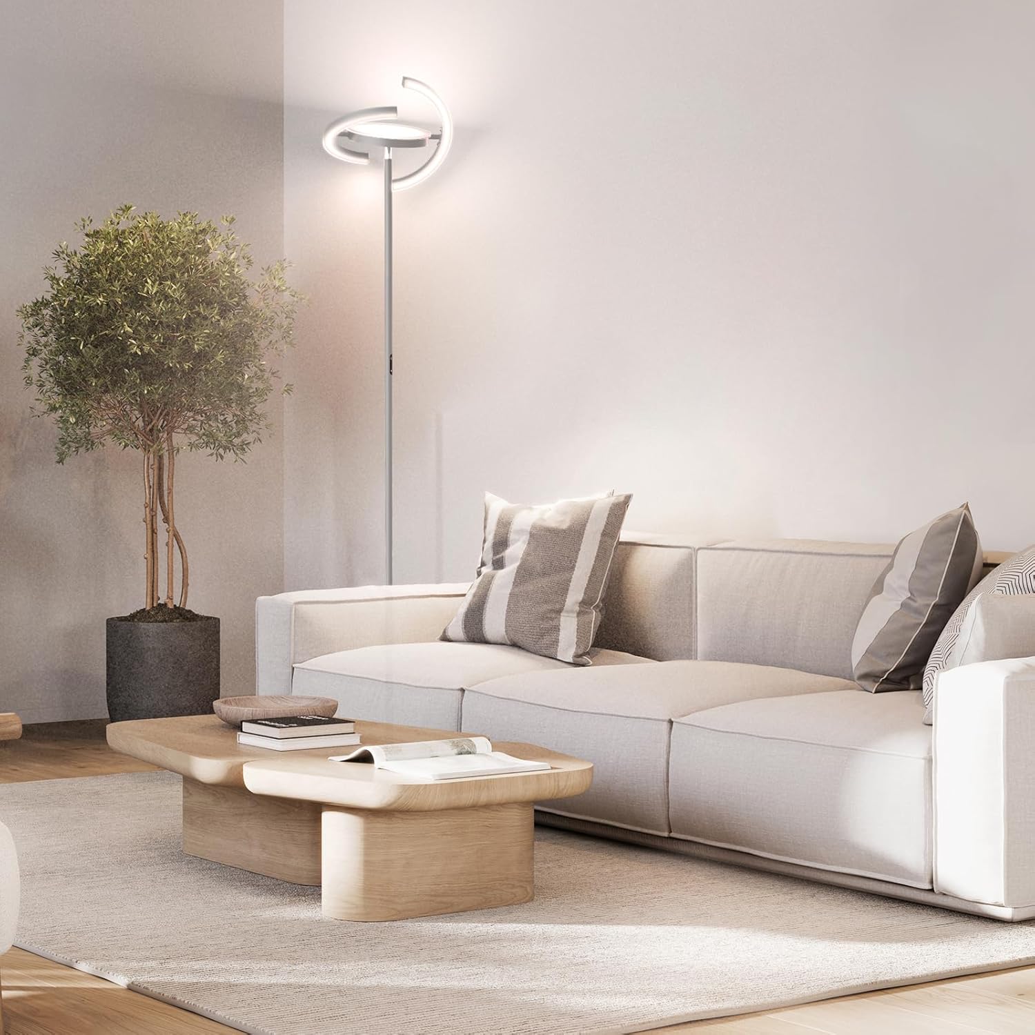 FIMEI Lámpara de pie LED moderna Saturn Ring diseño original, atenuación continua y temperatura de 3 colores, control giratorio e independiente de