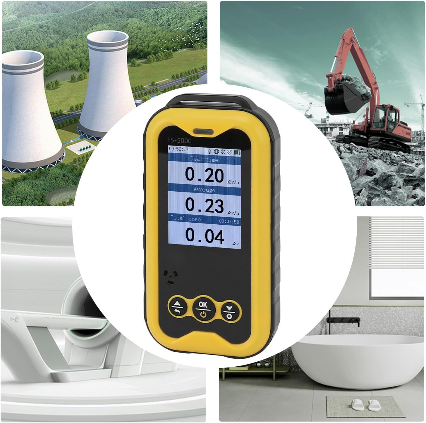 Handheld Radiation Monitor, X Rays Testing Triple Alarm 2.4 in TFT LCD Screen 1800mAh Radiation Monitor Meter for Geological Survey