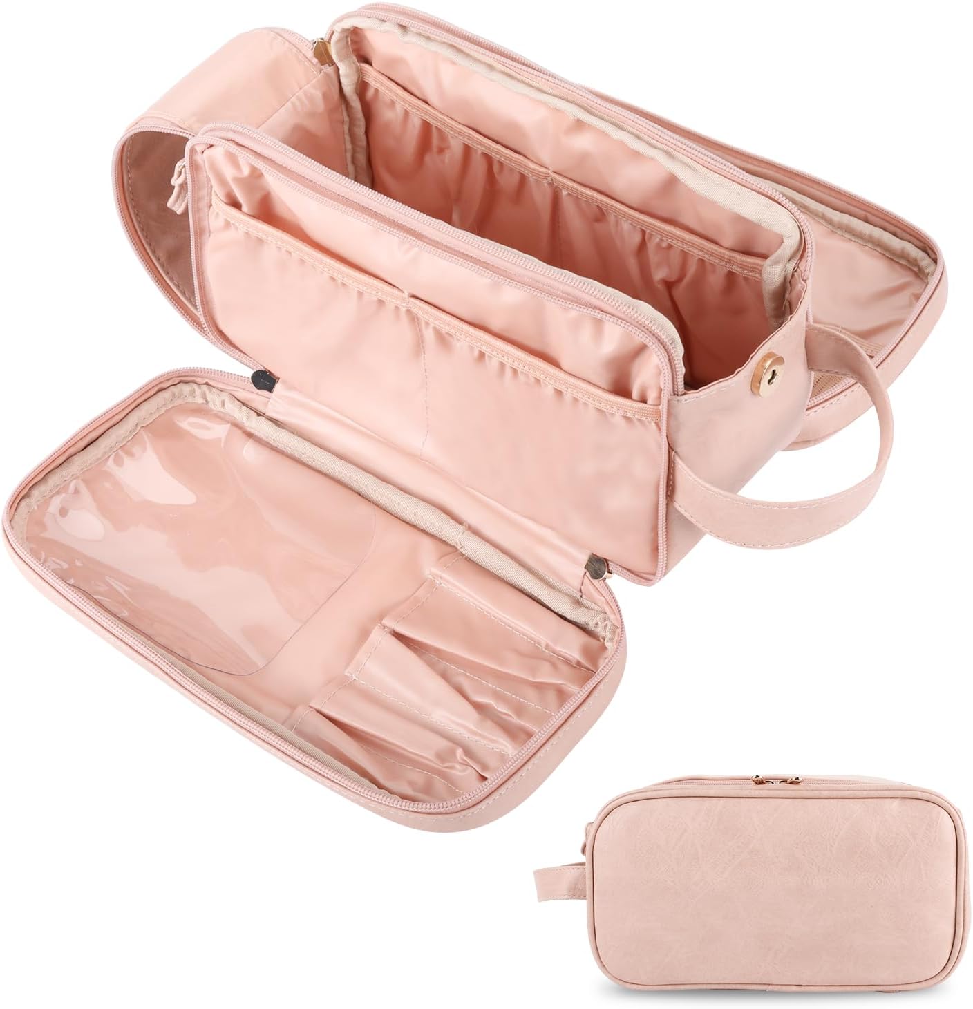 Droombouw Neceser organizador de maquillaje de viaje para mujer, accesorios de aseo cosmético, kit de Dopp de gran capacidad, impermeable, mango
