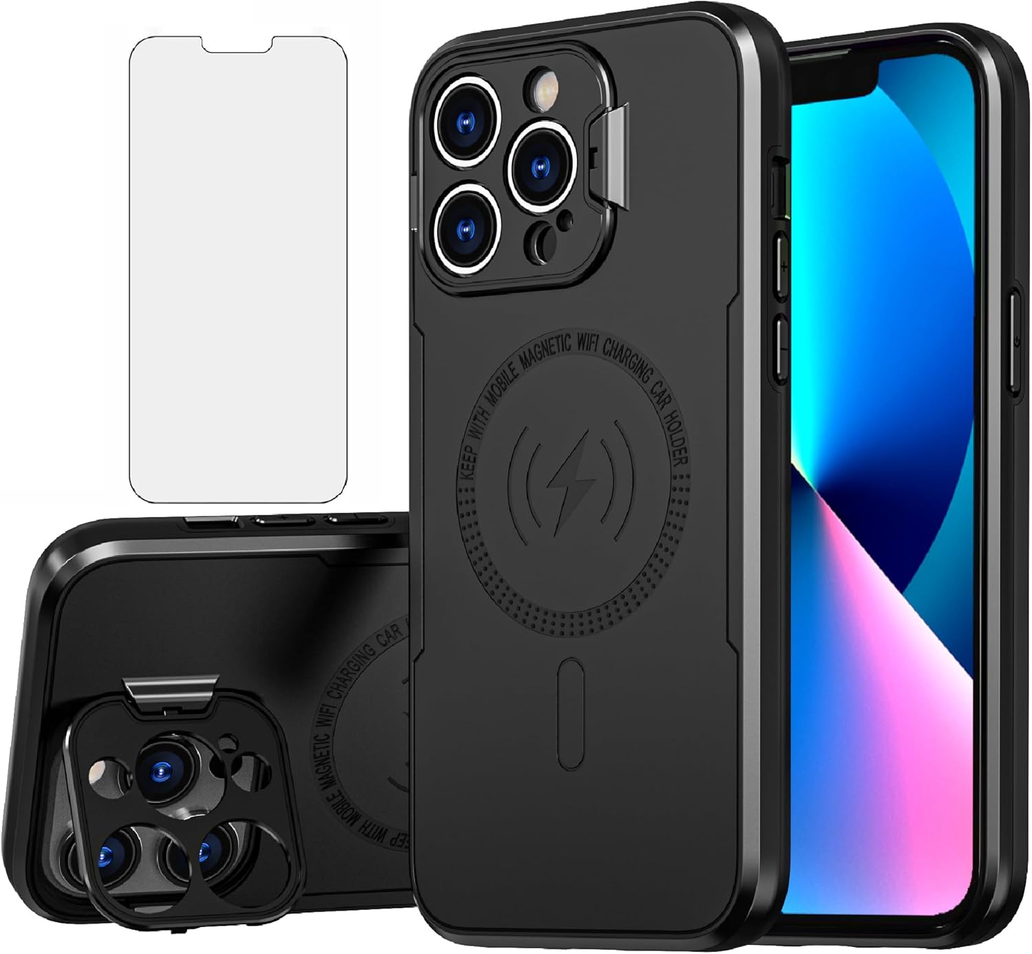 Asuwish Funda de teléfono para iPhone 13 Pro Max 2021 de 6.7 pulgadas con protector de pantalla de vidrio templado Magsafe y soporte delgado para