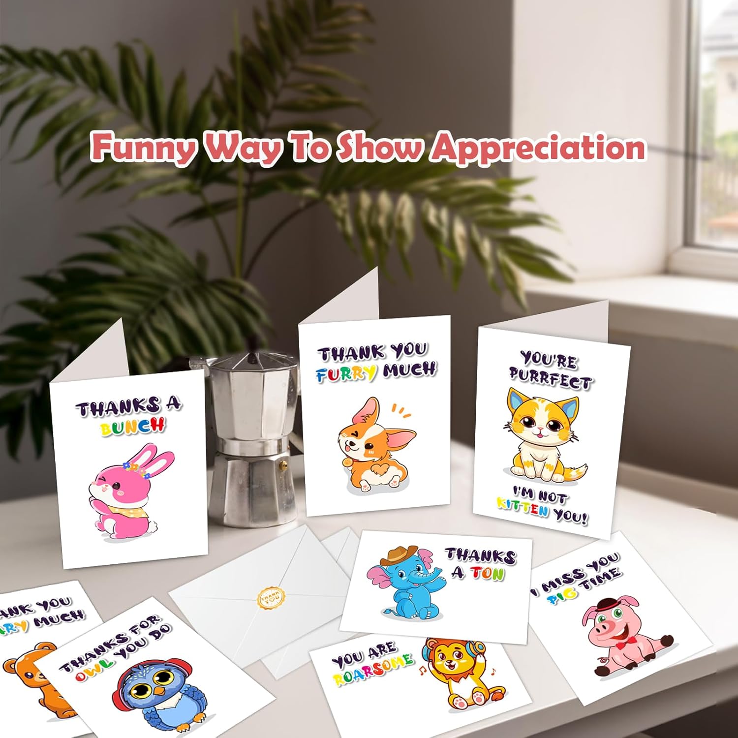 Mczan Divertidas tarjetas de agradecimiento para niños, paquete de 56 tarjetas de agradecimiento con sobres, tarjetas de agradecimiento para niños